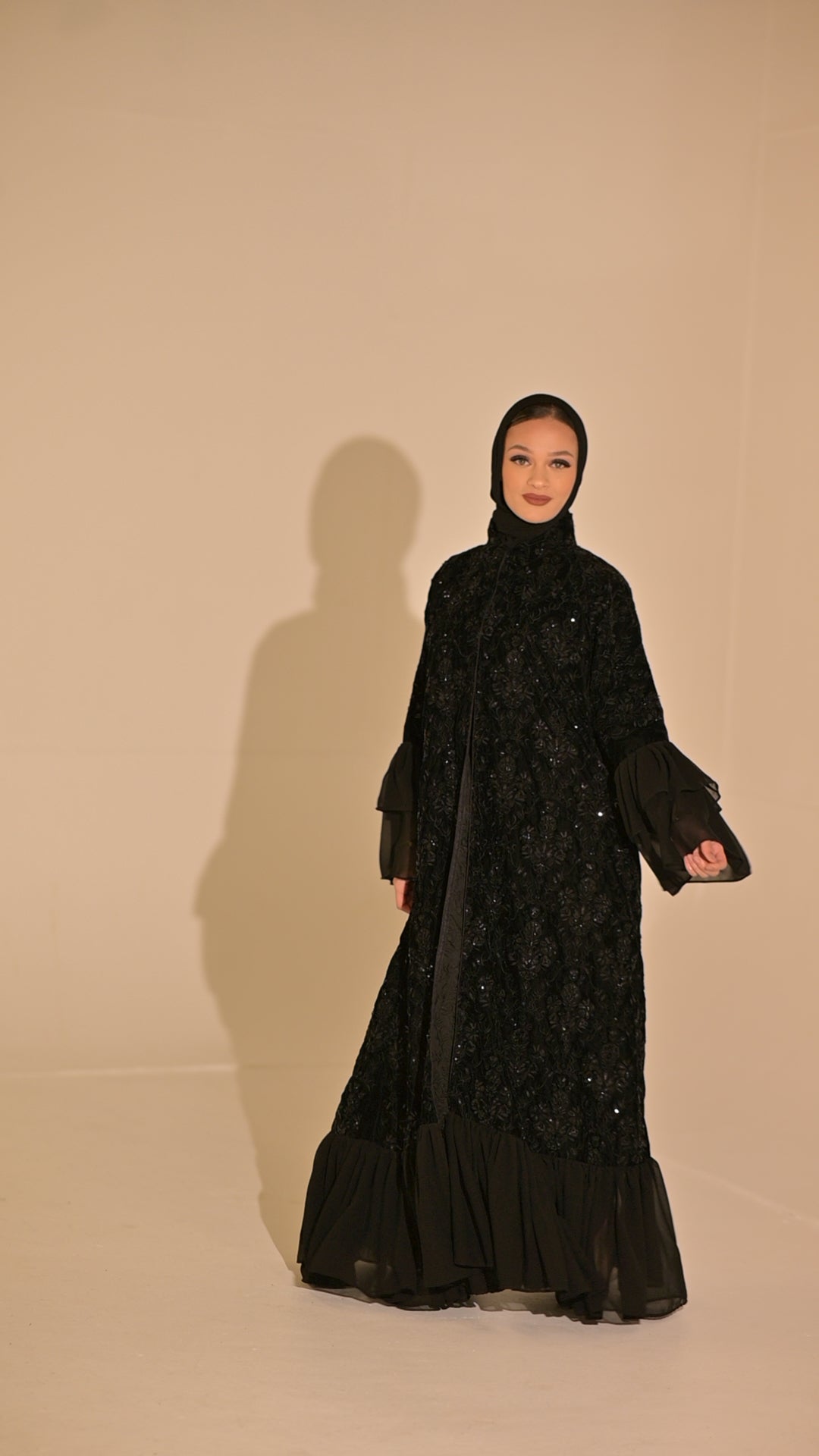 Royal black velvet embroidered abaya