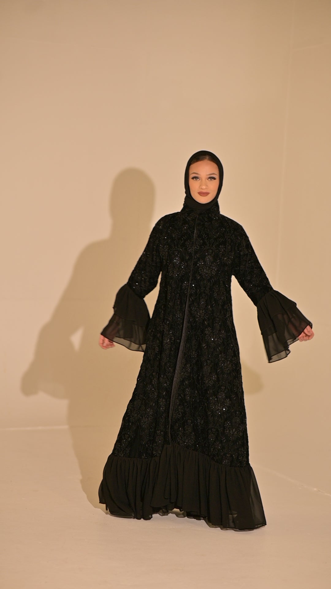 Royal black velvet embroidered abaya