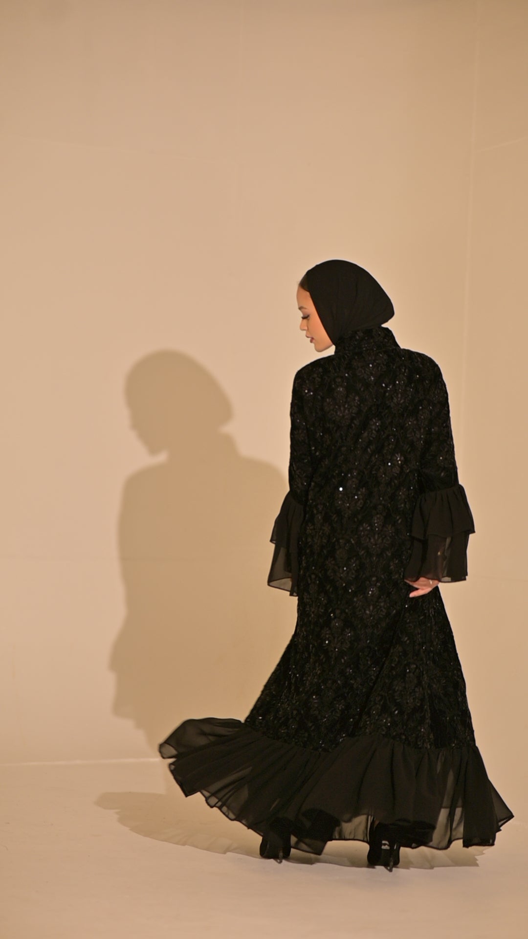 Royal black velvet embroidered abaya