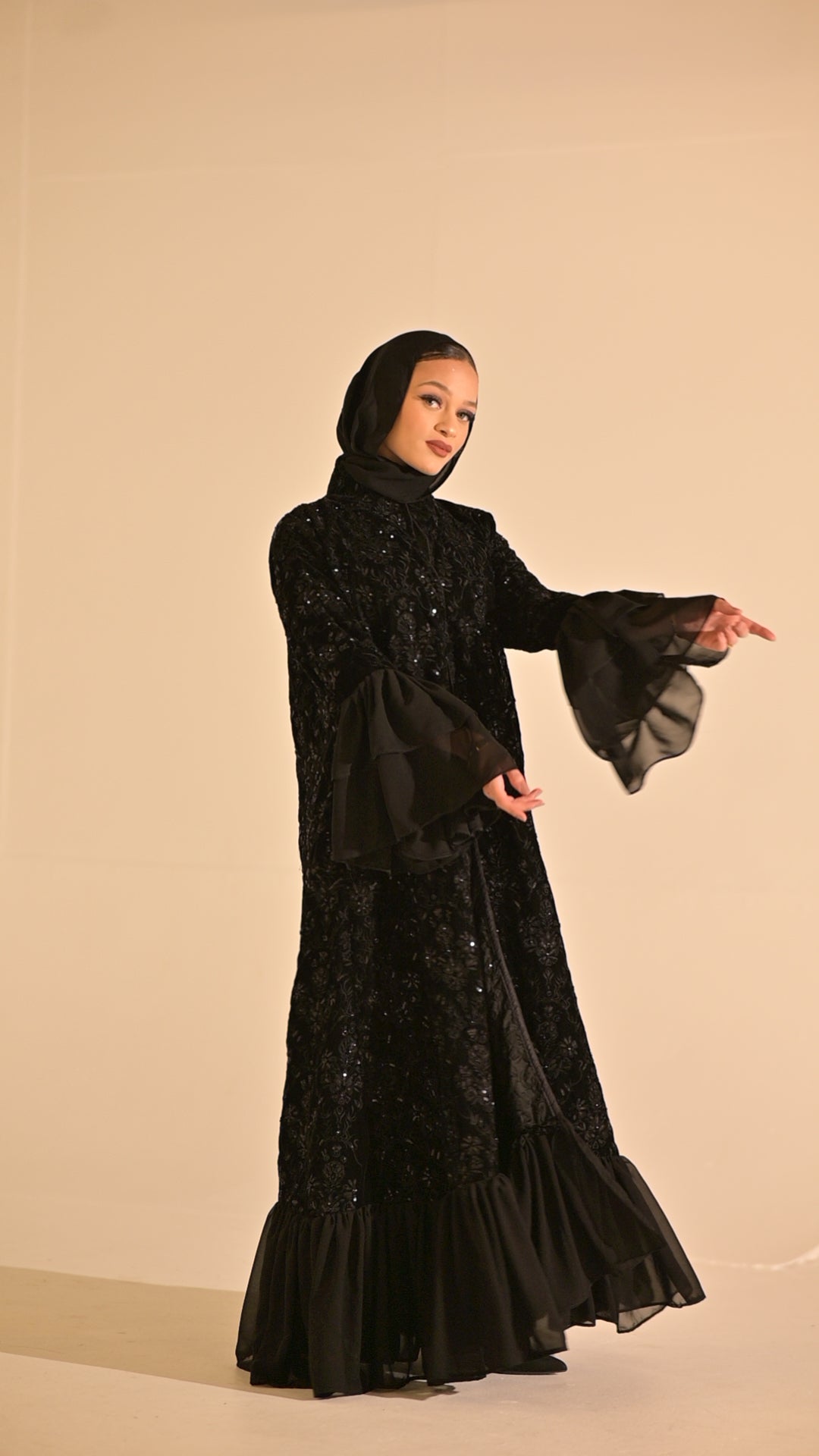 Royal black velvet embroidered abaya