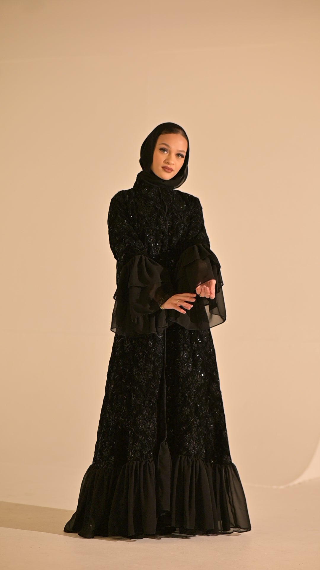 Royal black velvet embroidered abaya