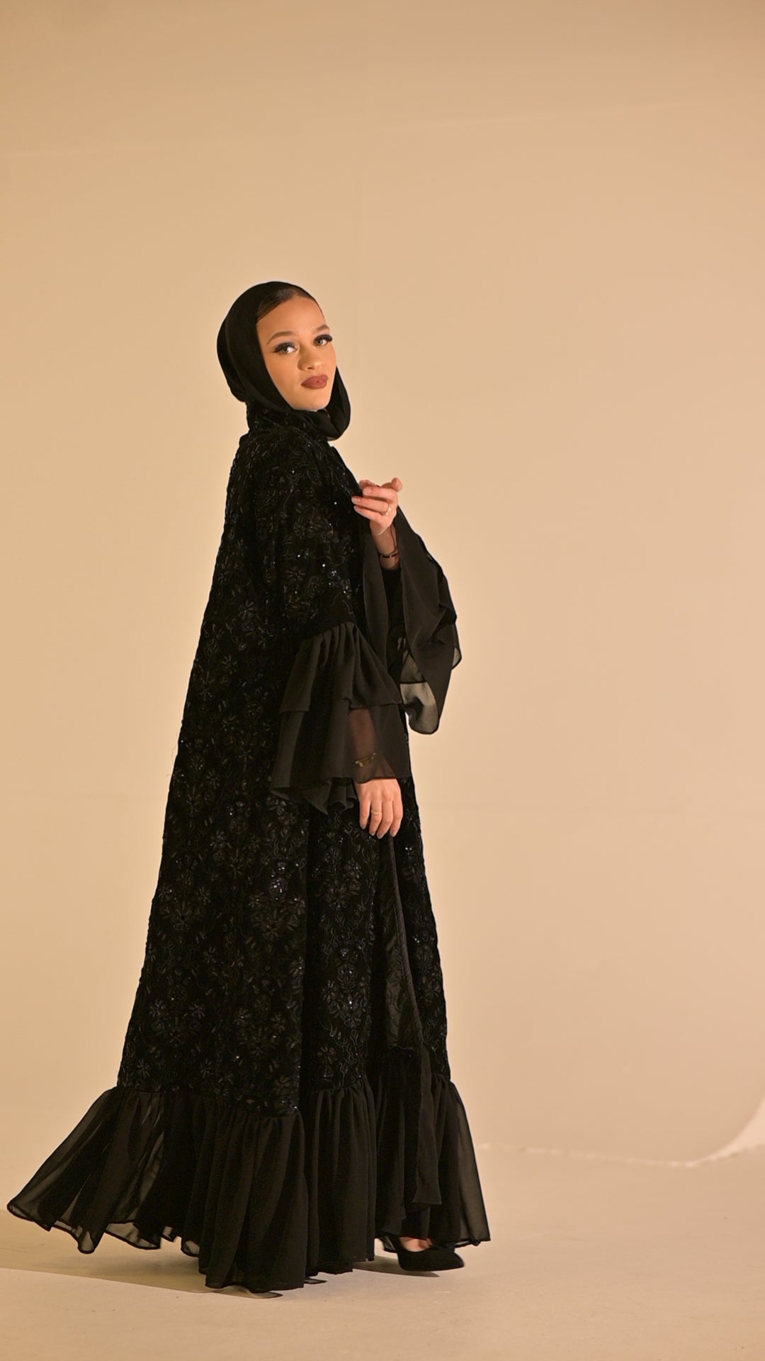 Royal black velvet embroidered abaya