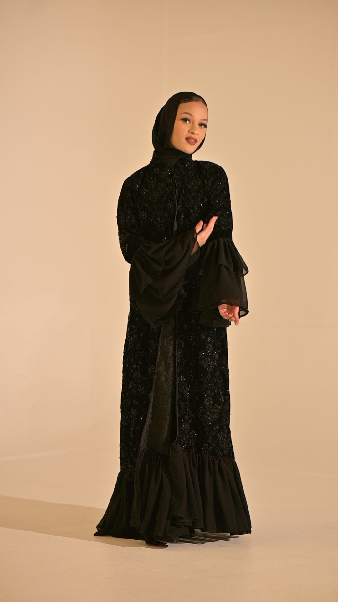 Royal black velvet embroidered abaya