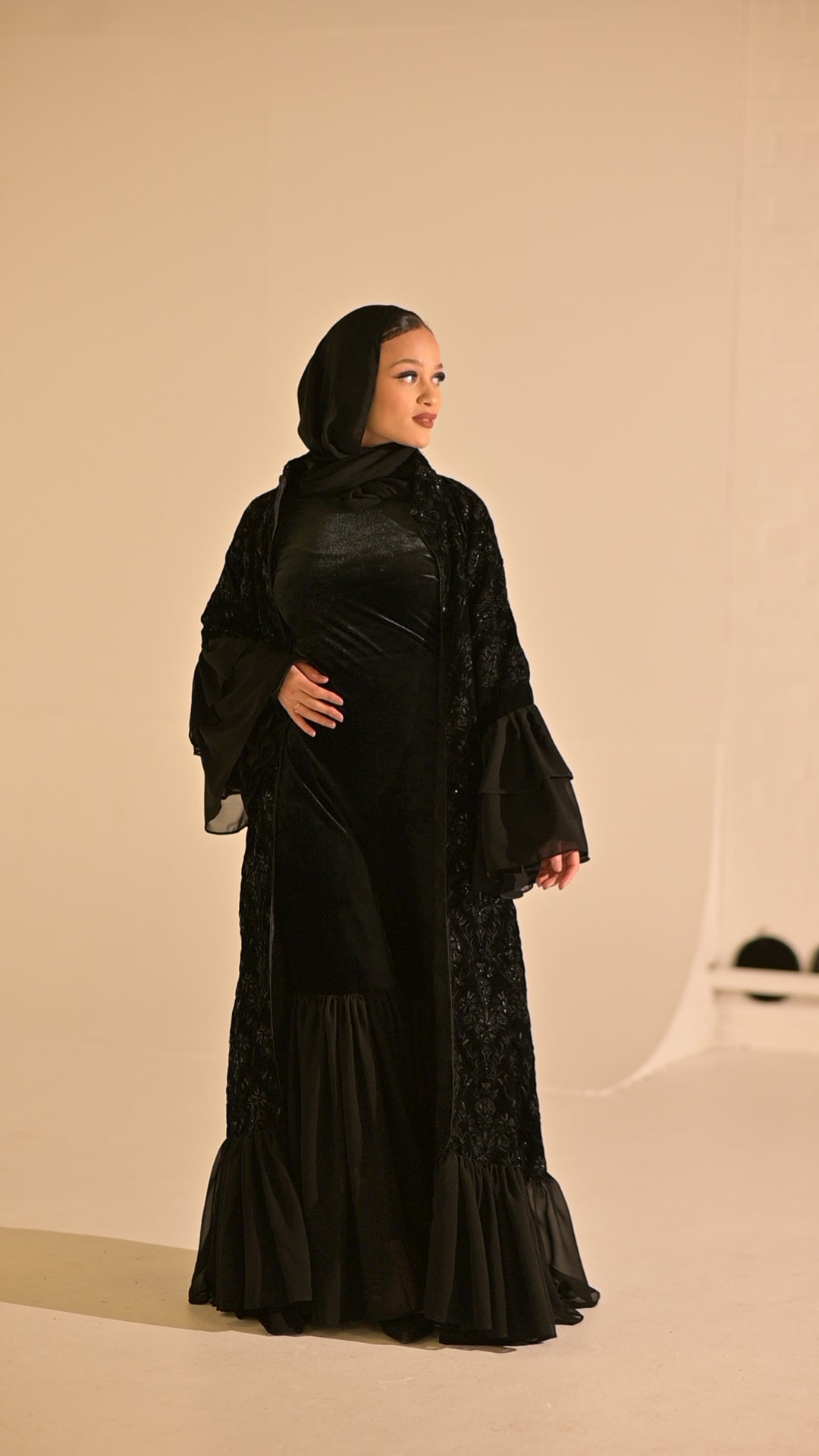 Royal black velvet embroidered abaya