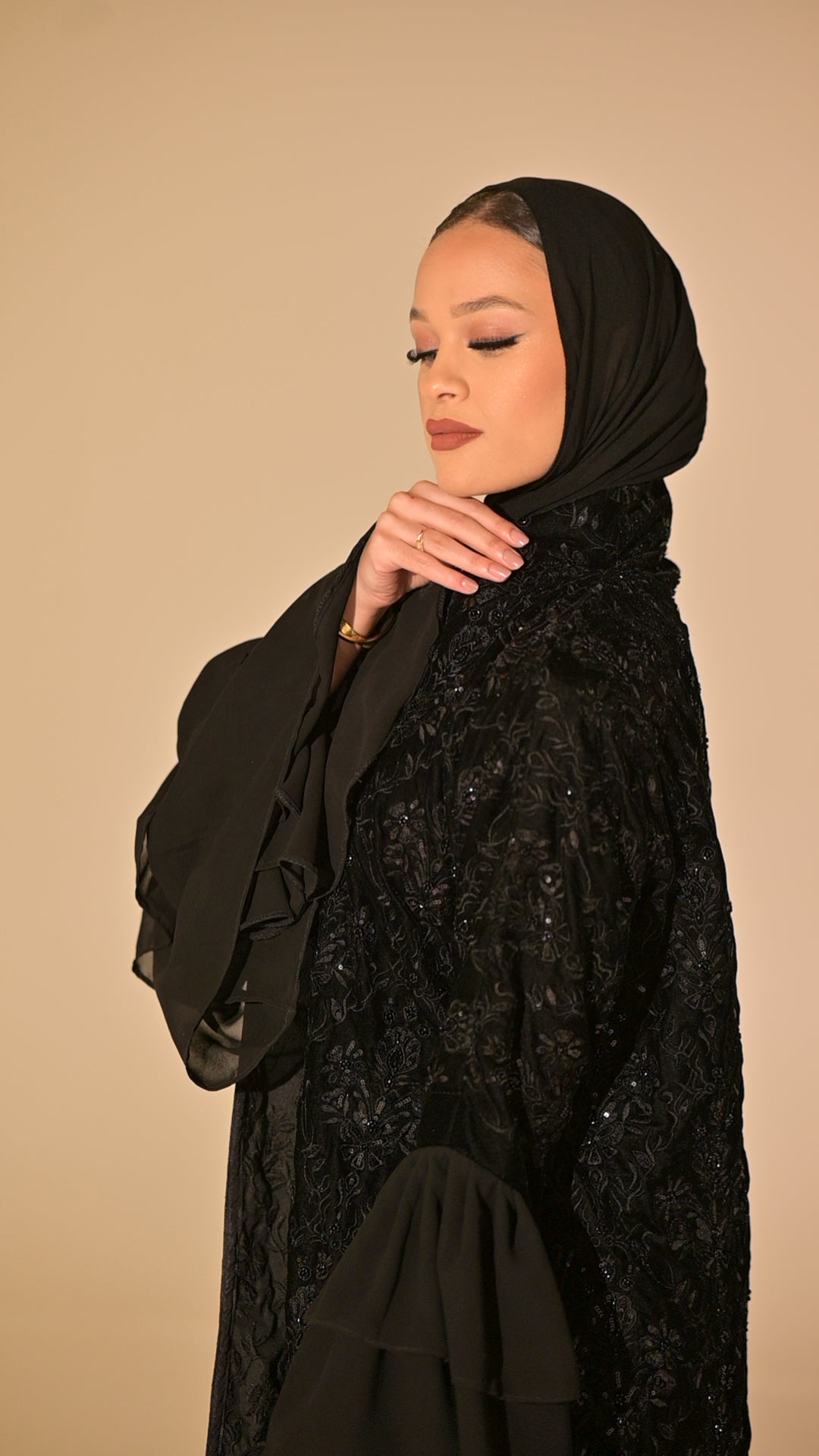 Royal black velvet embroidered abaya