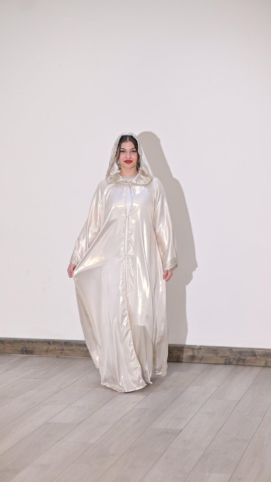 Two pieces silk hooded abaya