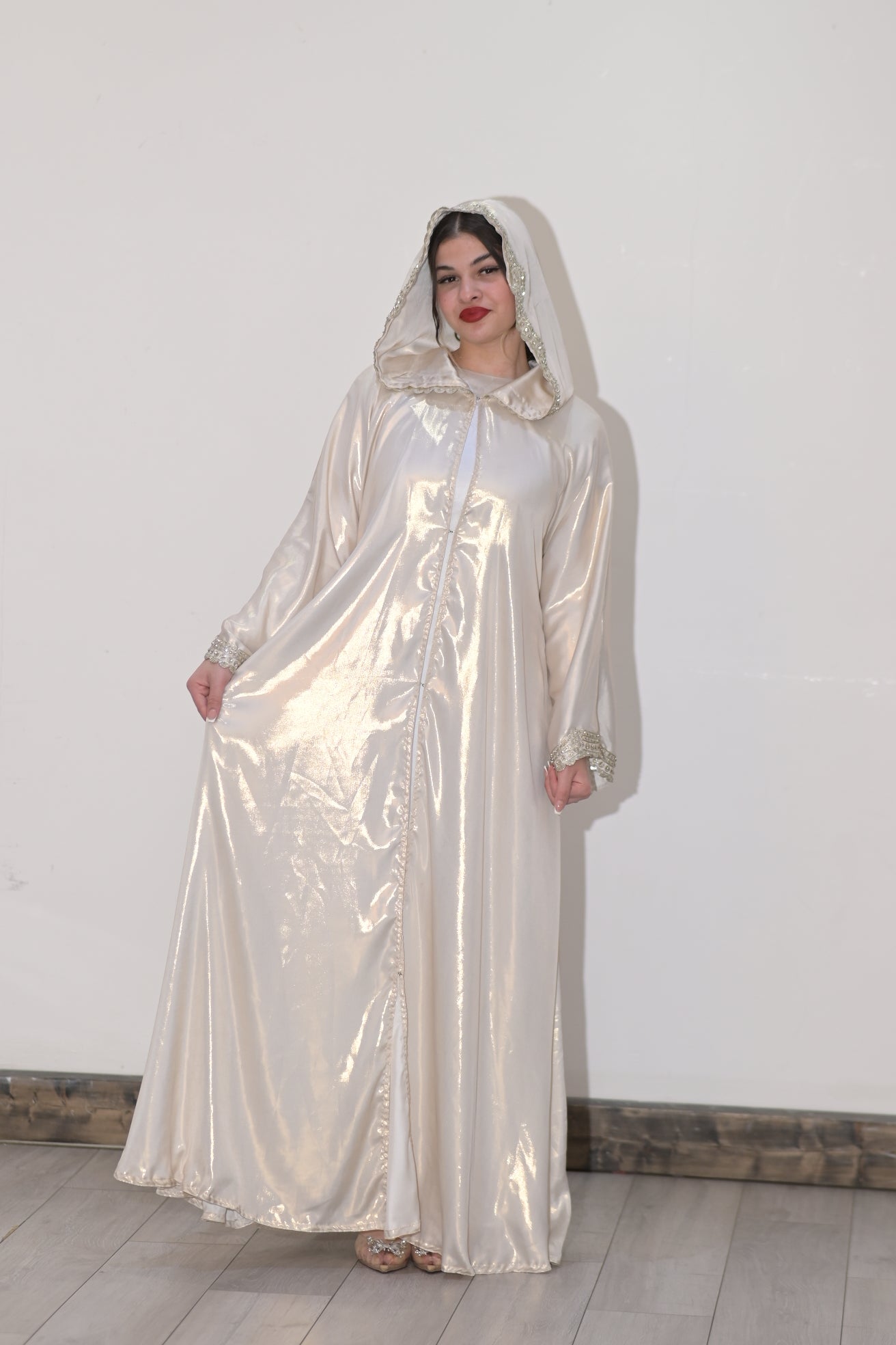 Two pieces silk hooded abaya