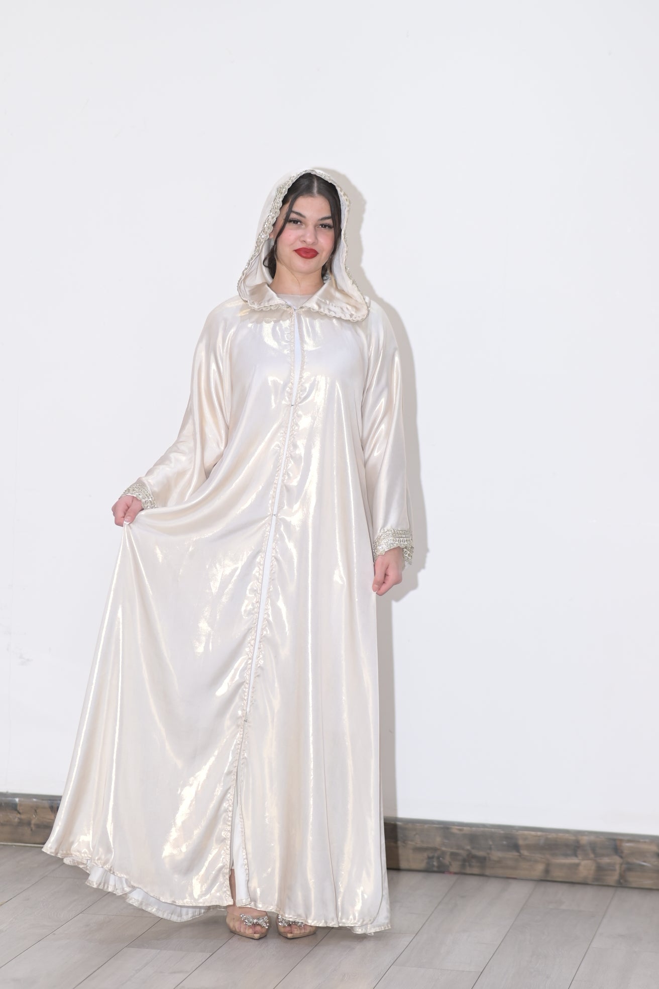 Two pieces silk hooded abaya