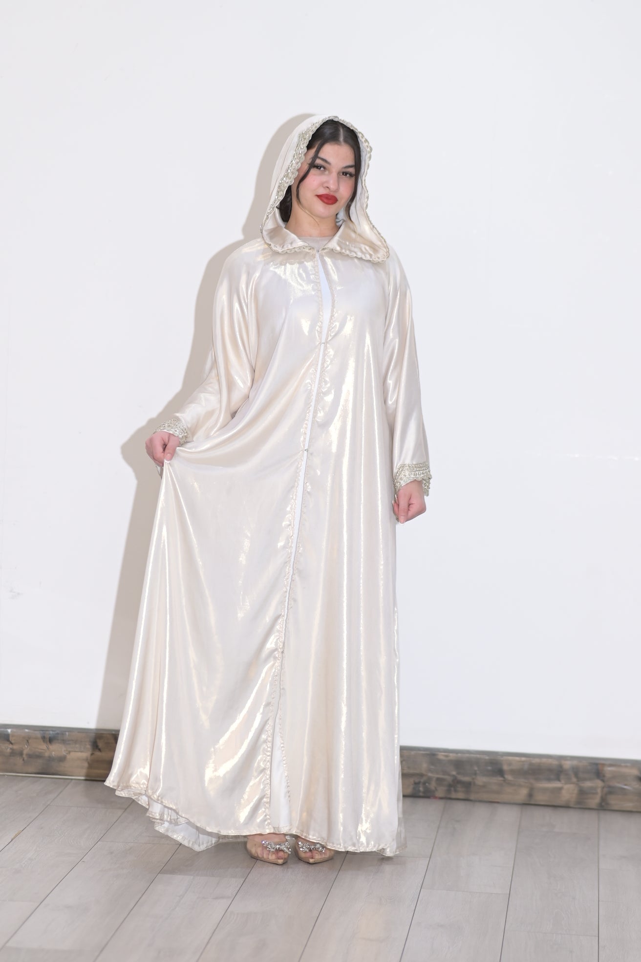 Two pieces silk hooded abaya