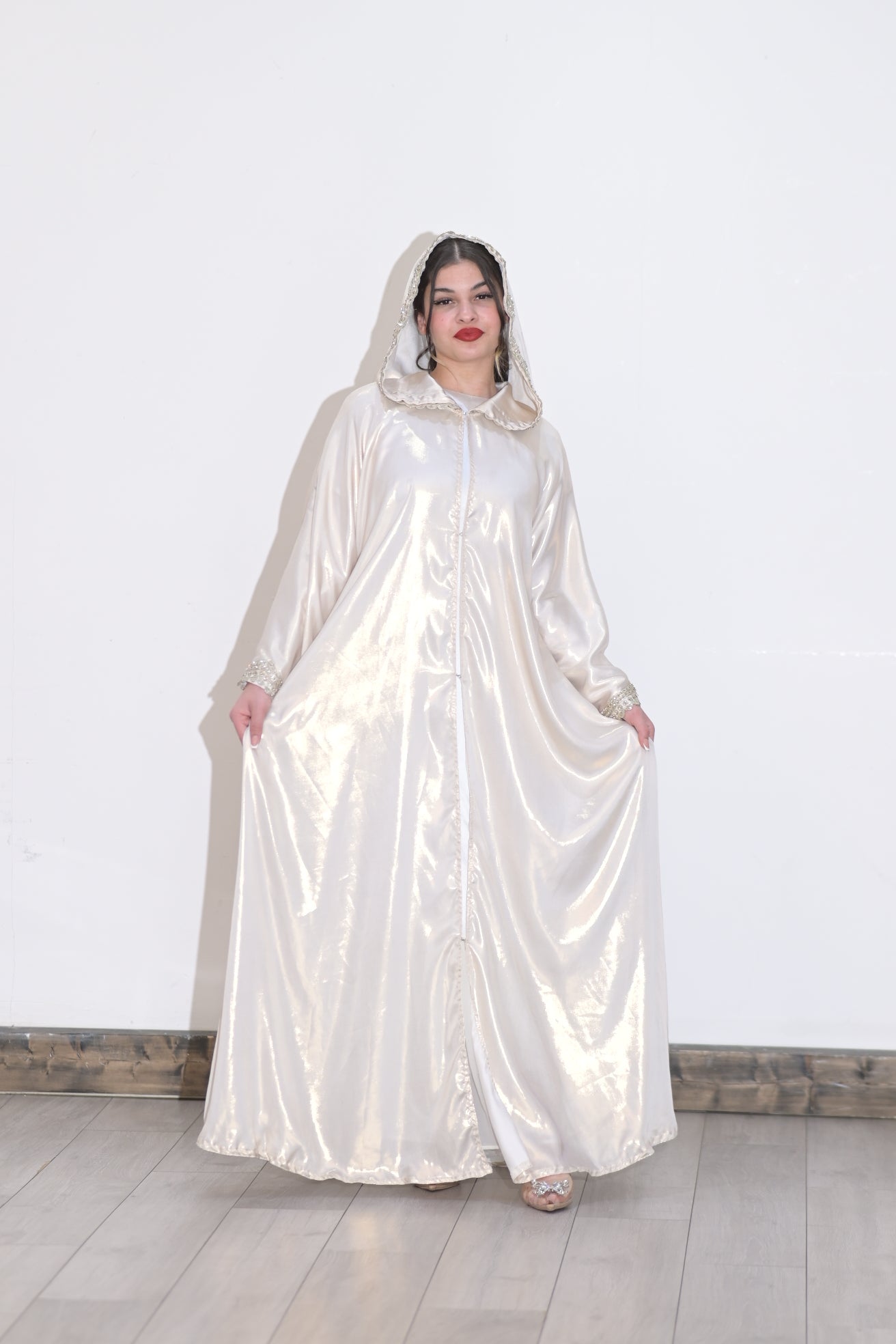 Two pieces silk hooded abaya