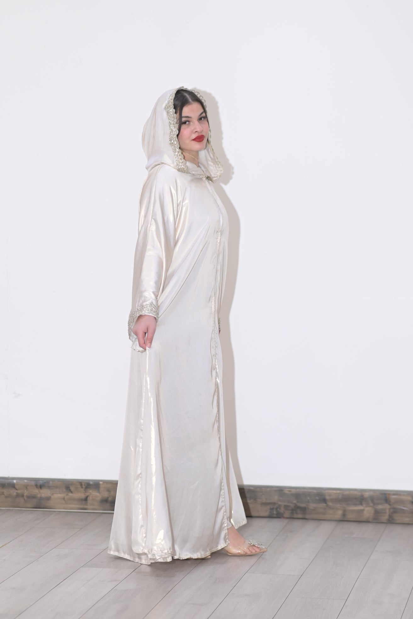 Two pieces silk hooded abaya