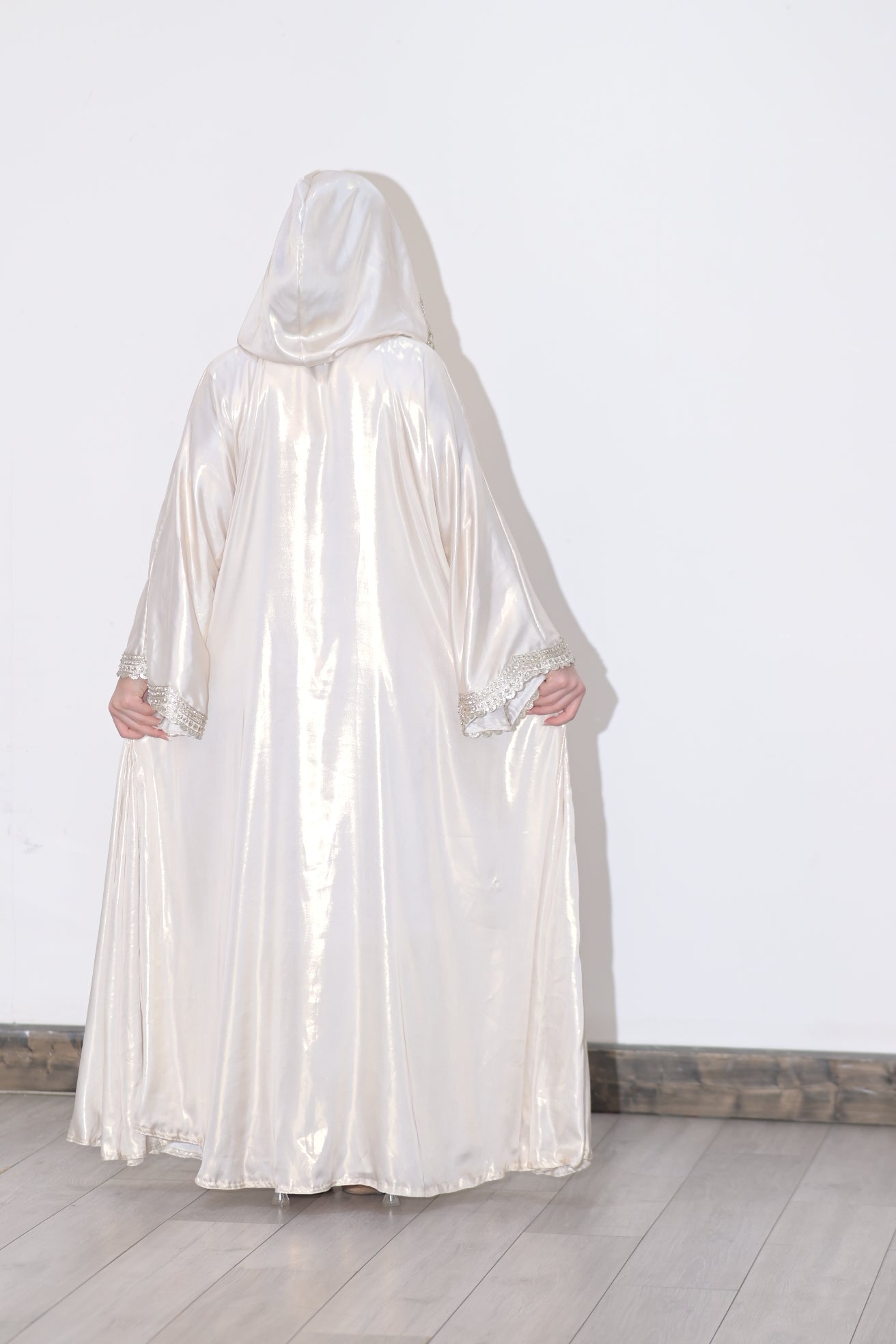 Two pieces silk hooded abaya