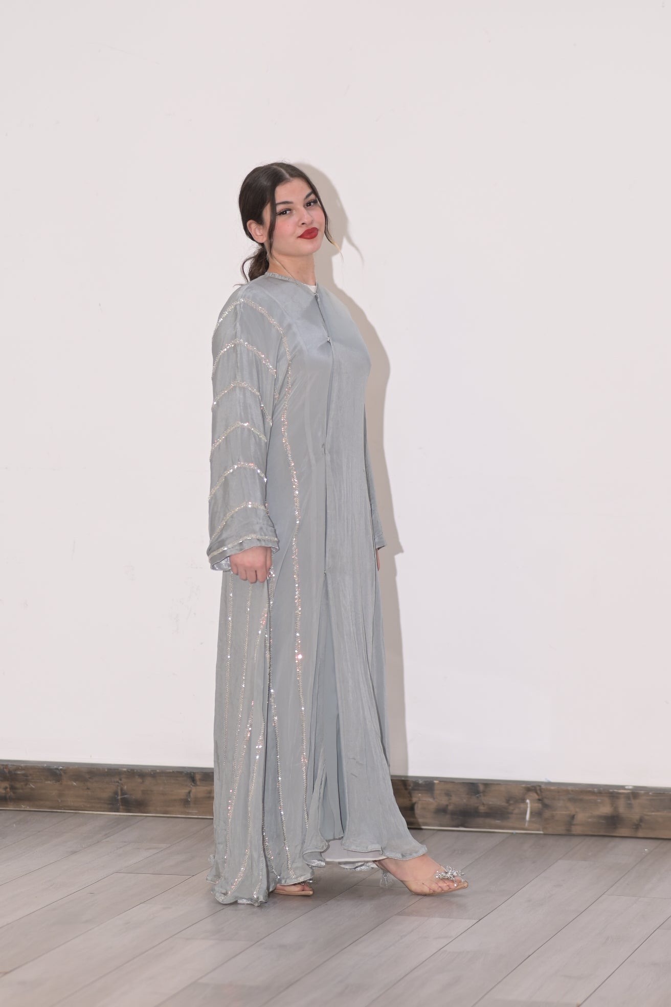 Chiffon split embroidered Abaya