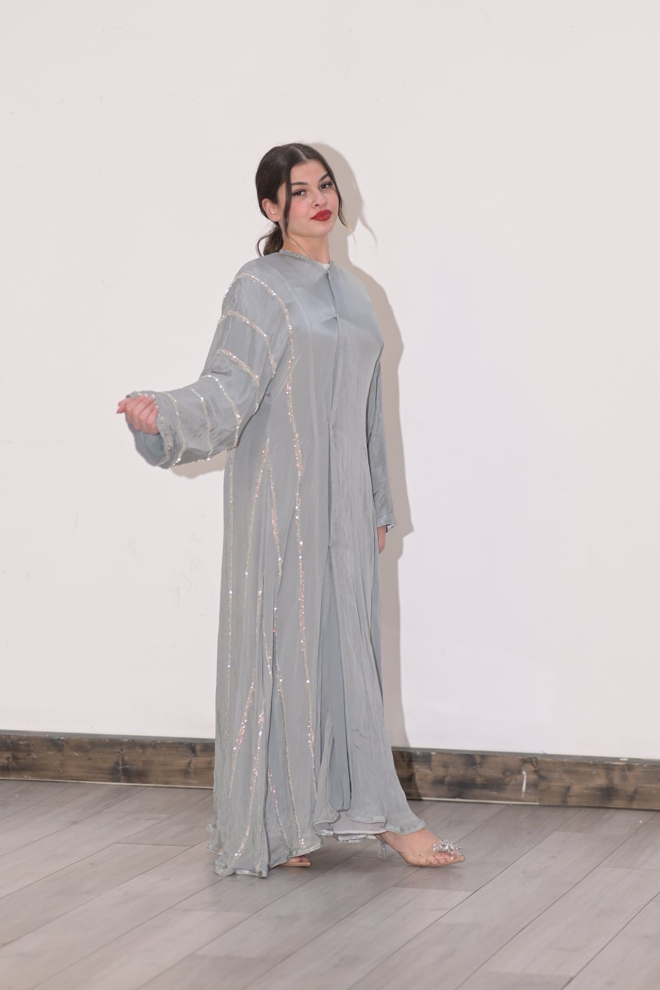 Chiffon split embroidered Abaya