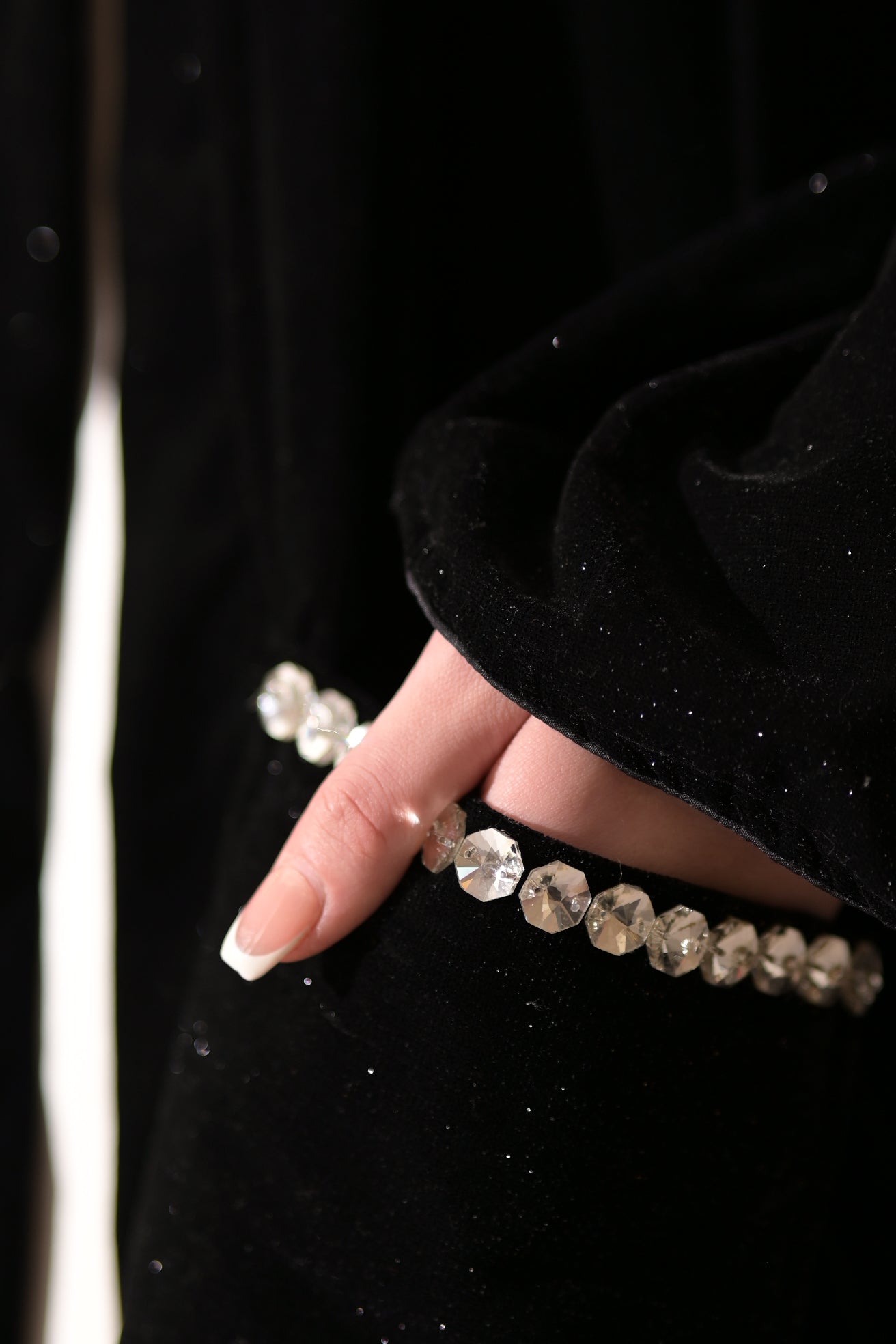 Black velvet hooded Abaya with pockets and Swarovski stones