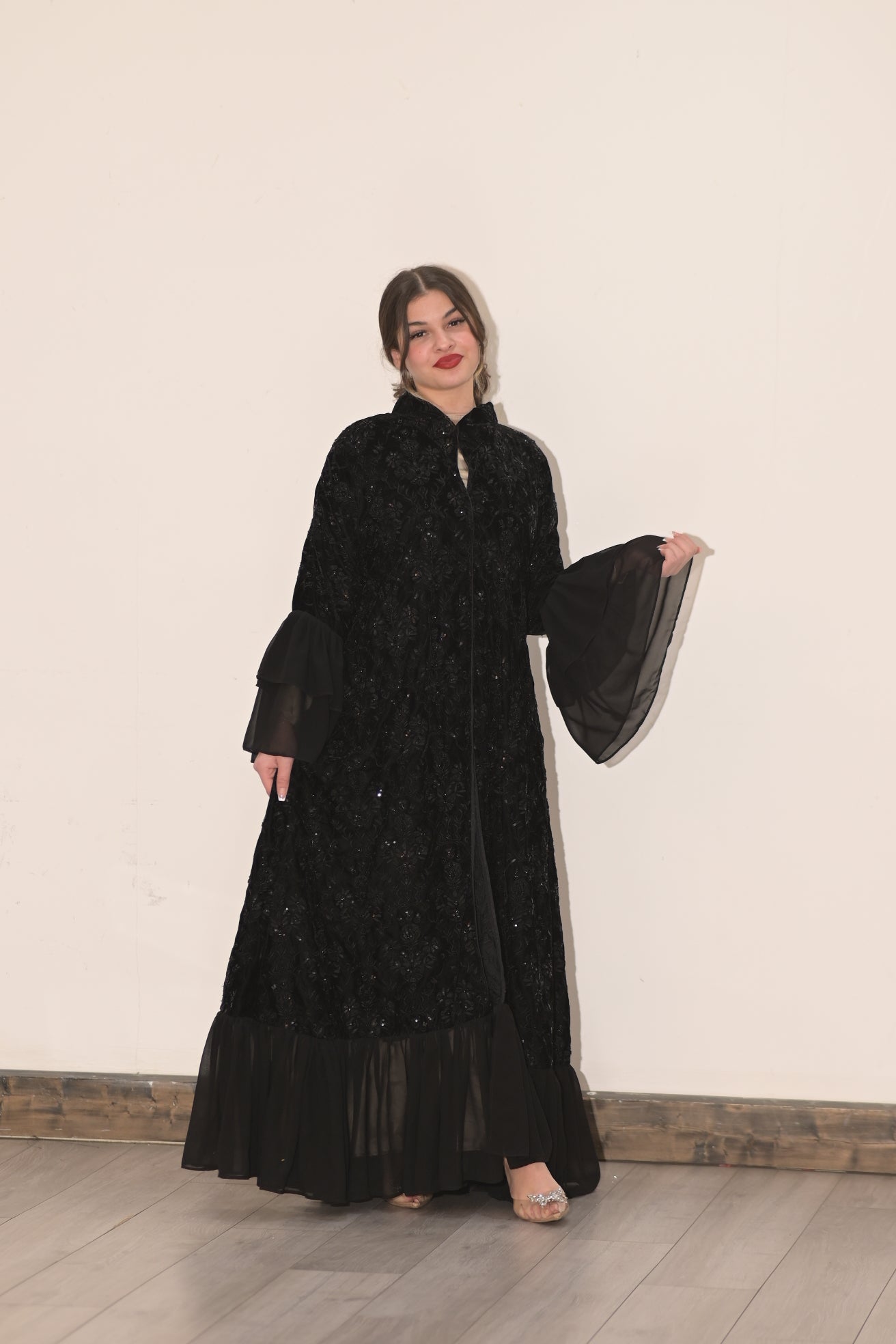 Royal black velvet embroidered abaya