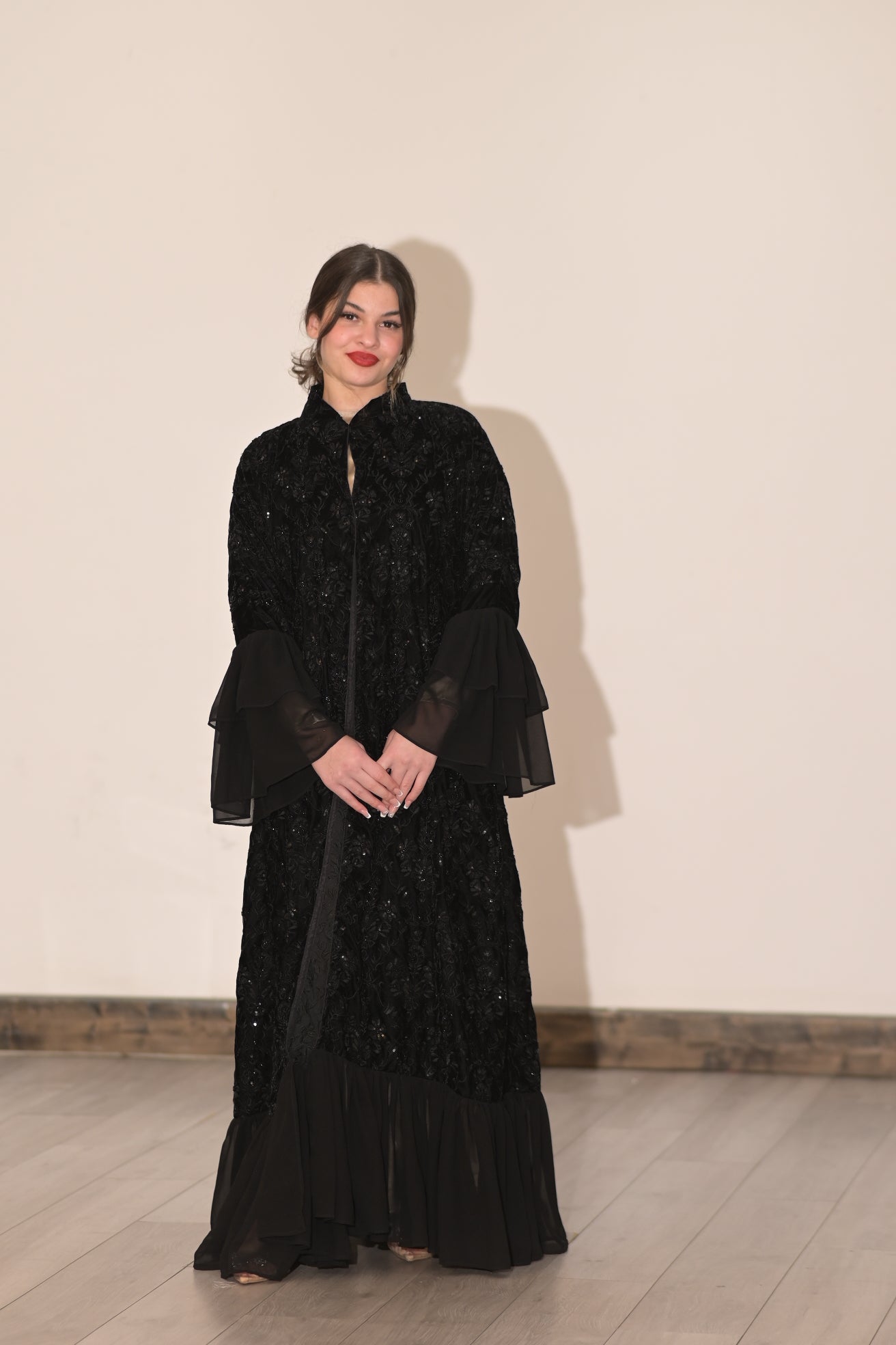 Royal black velvet embroidered abaya