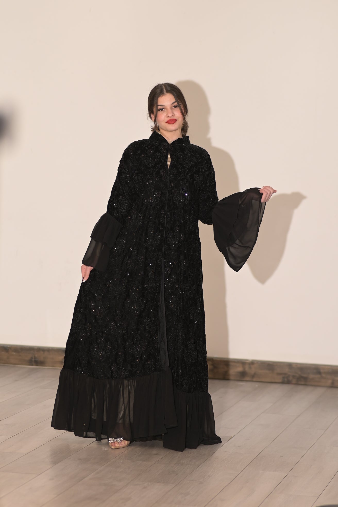 Royal black velvet embroidered abaya