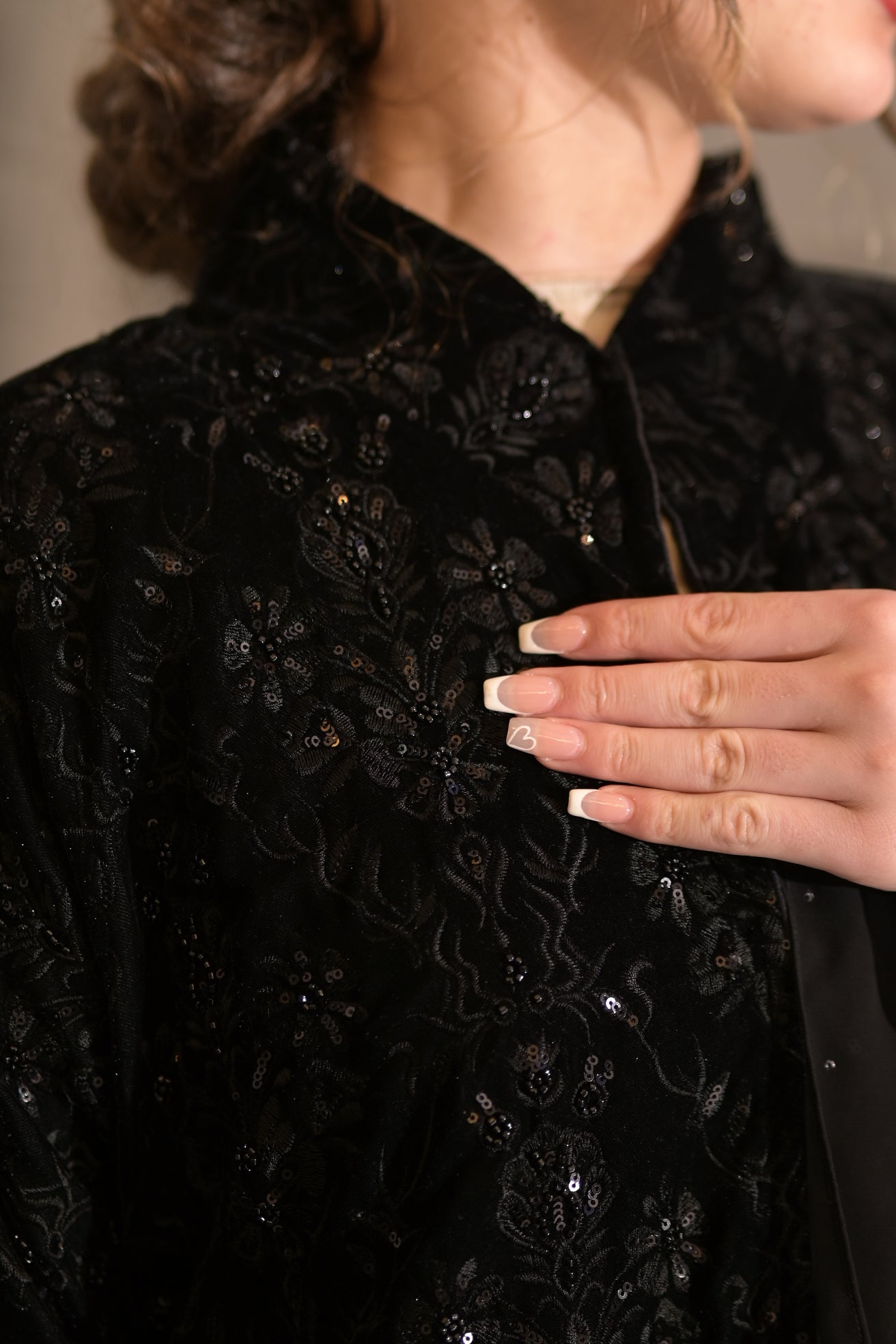 Royal black velvet embroidered abaya
