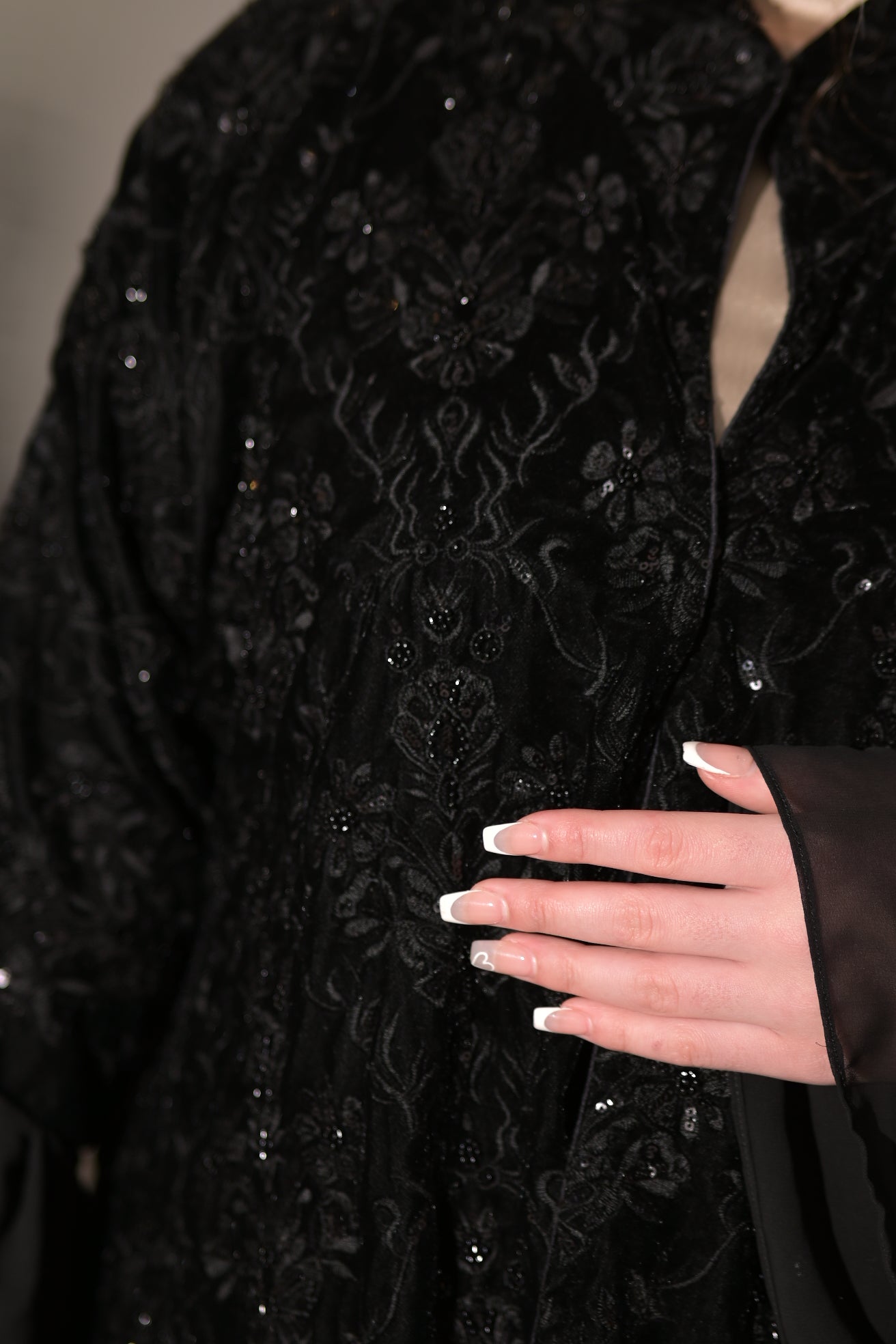 Royal black velvet embroidered abaya
