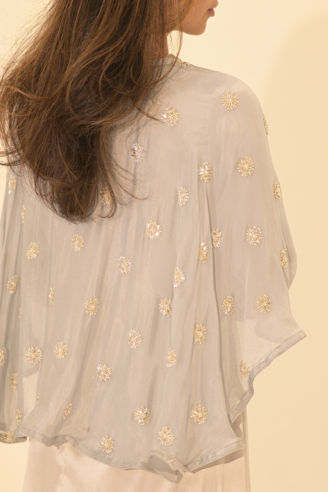 Silk and embroidered chiffon cape abaya