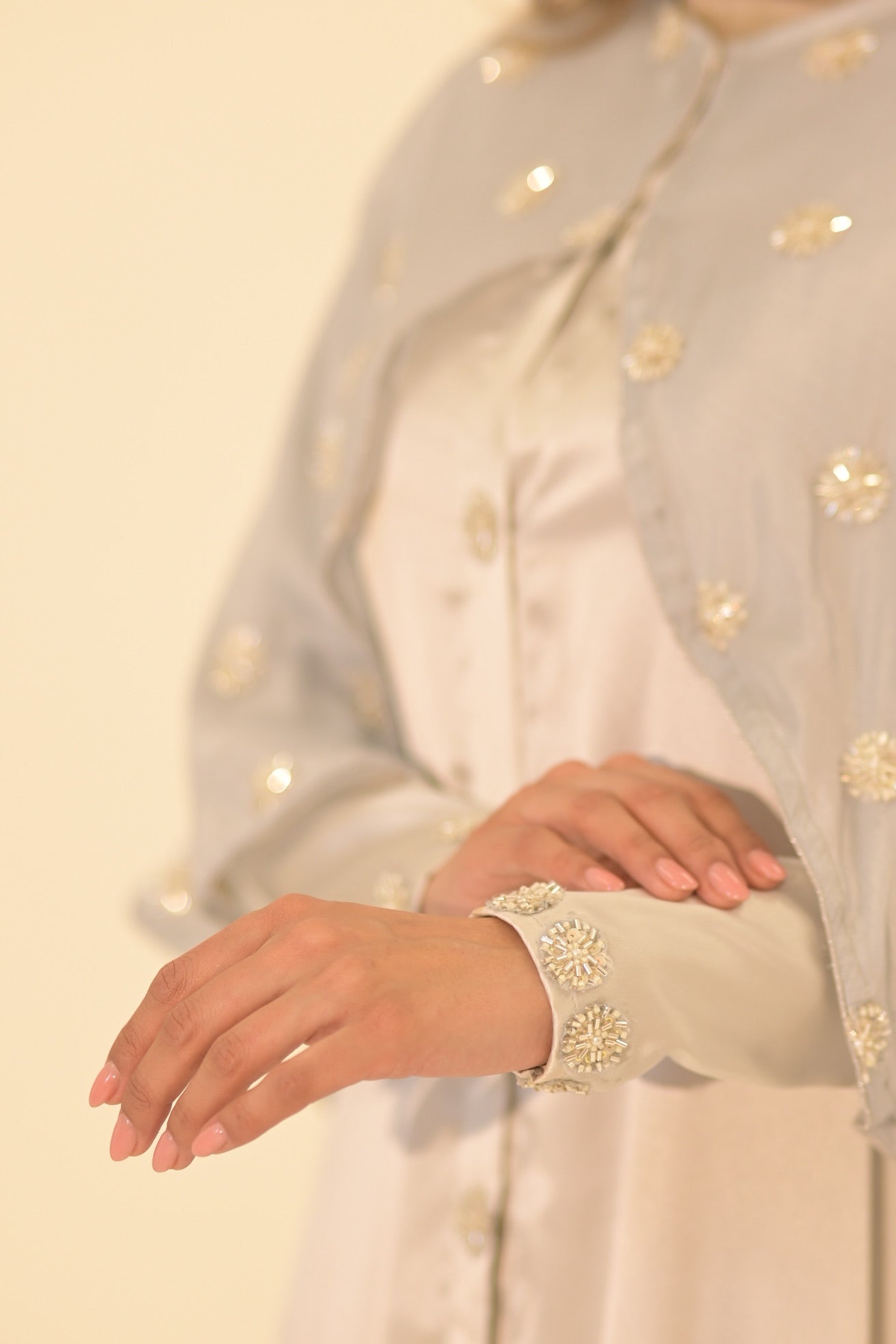 Silk and embroidered chiffon cape abaya