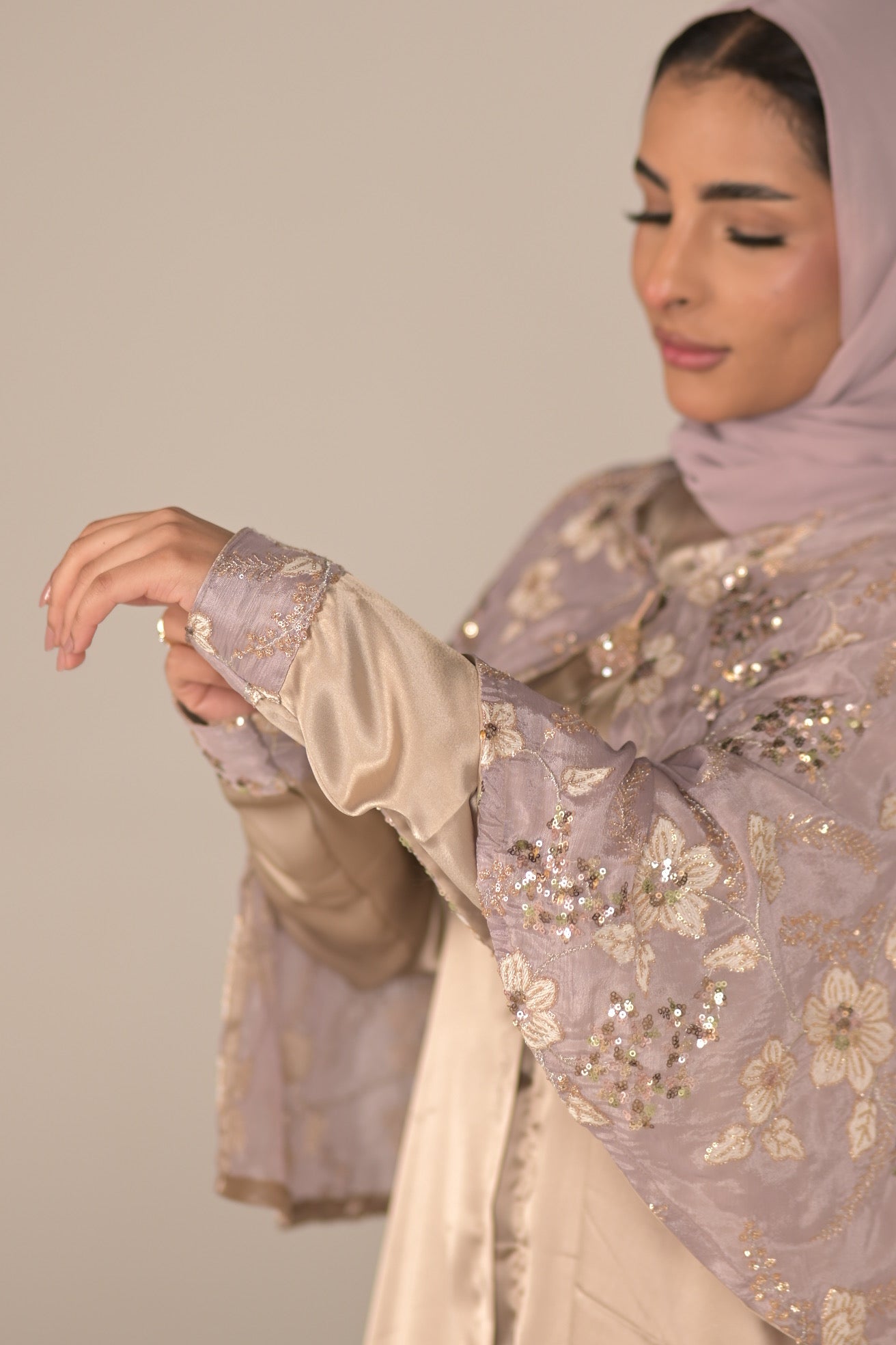 Silk And Chiffon Embroidered Abaya