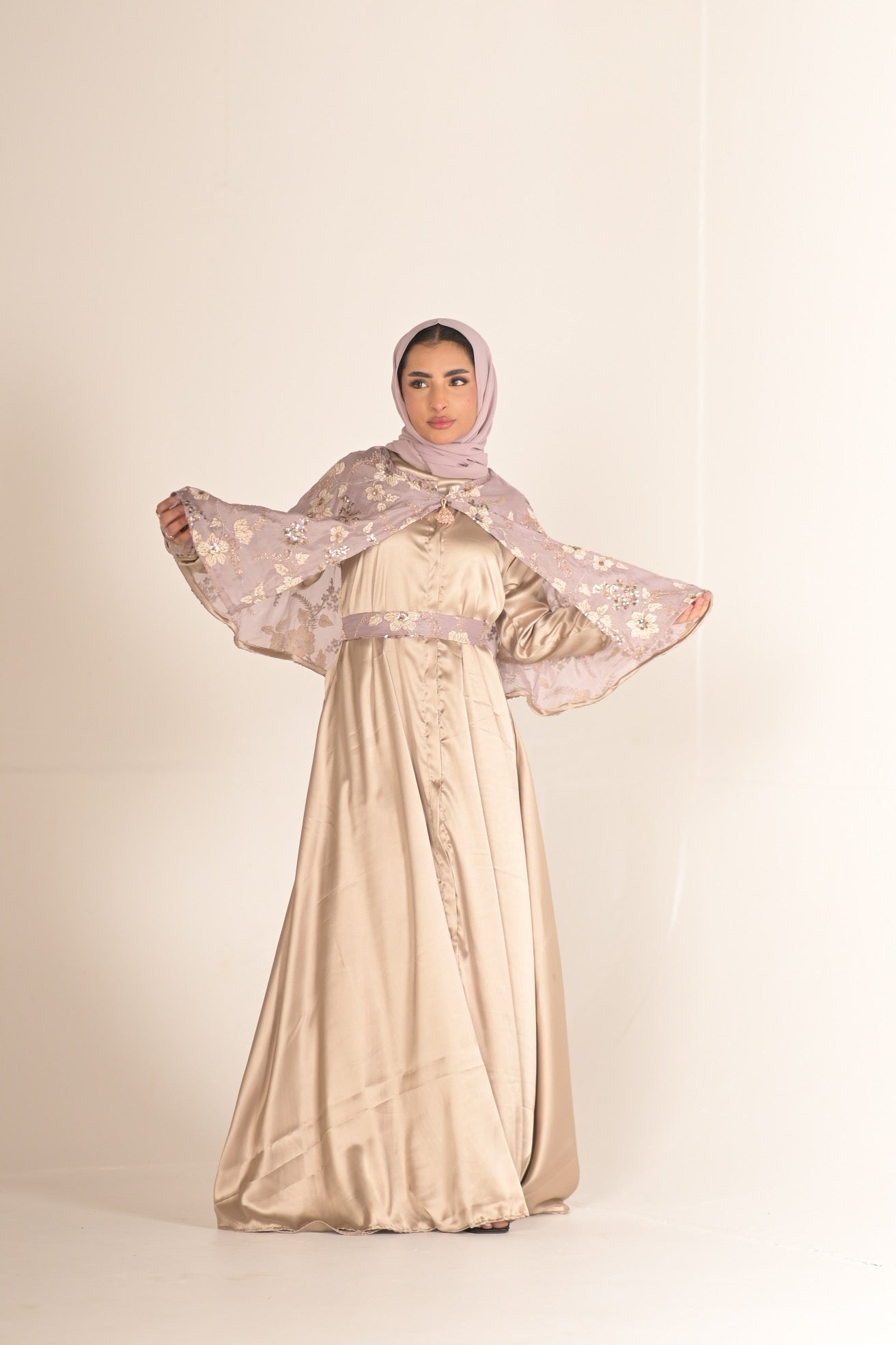 Silk And Chiffon Embroidered Abaya