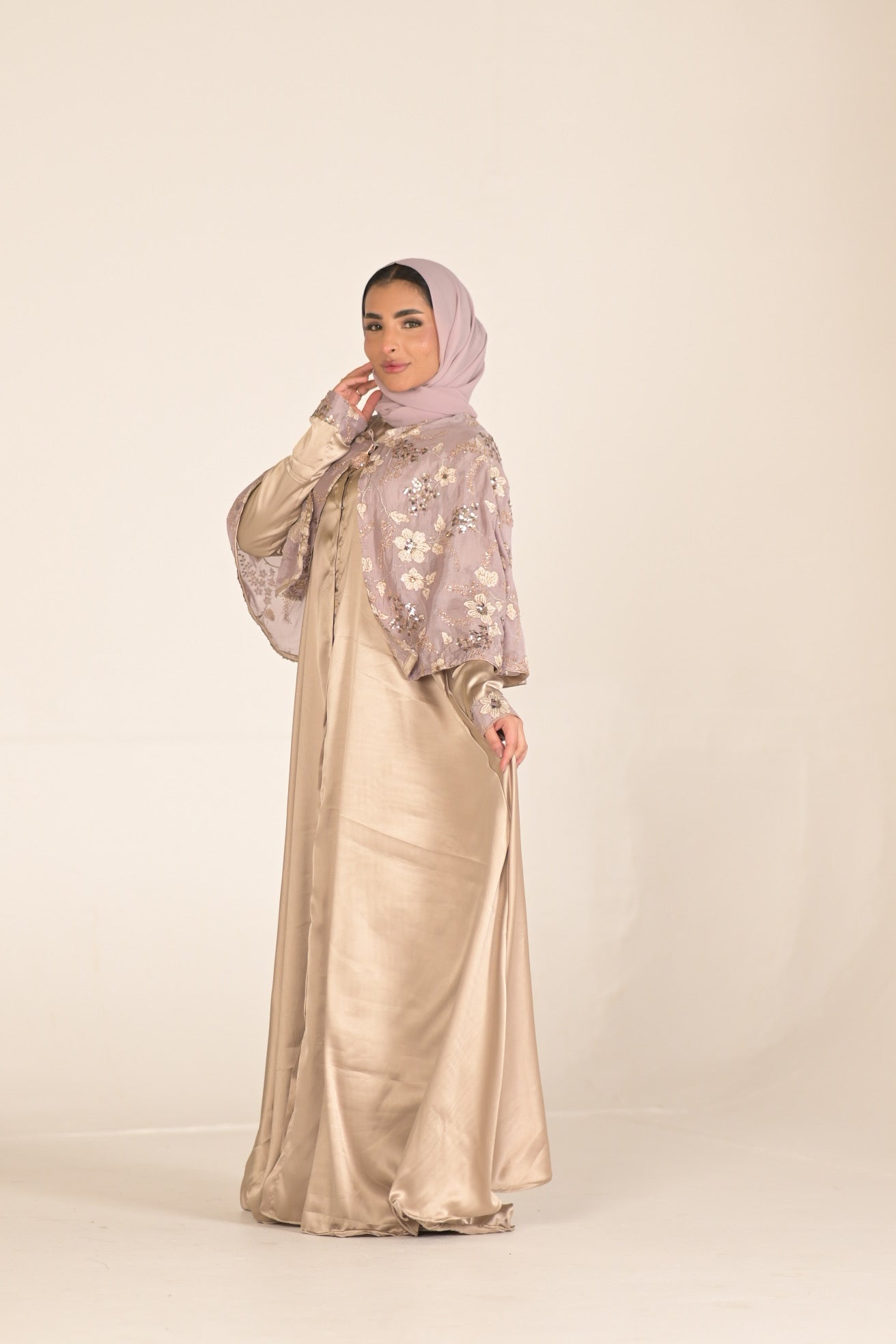 Silk And Chiffon Embroidered Abaya