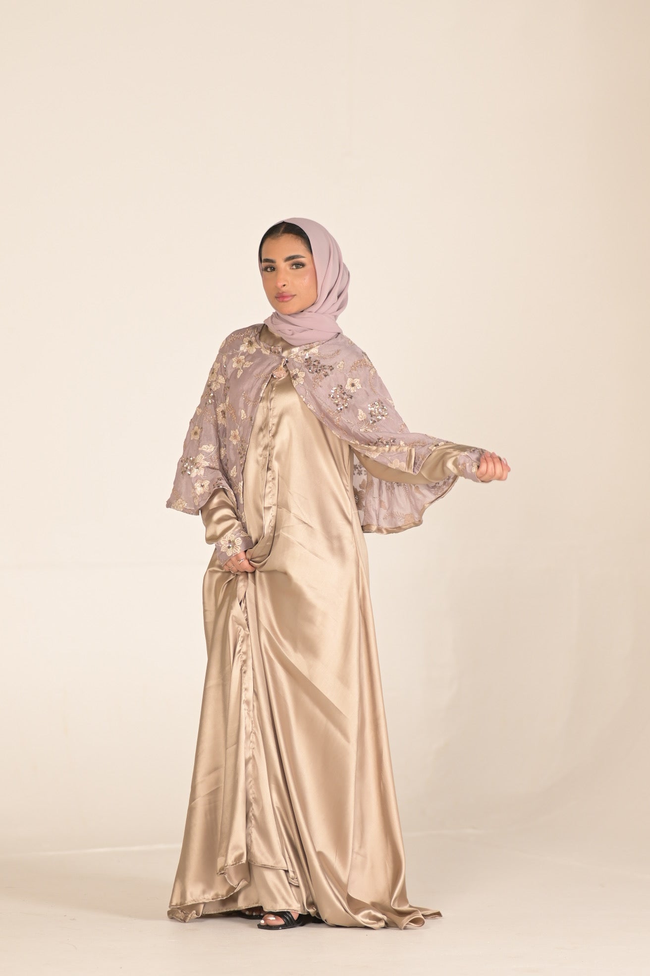Silk And Chiffon Embroidered Abaya