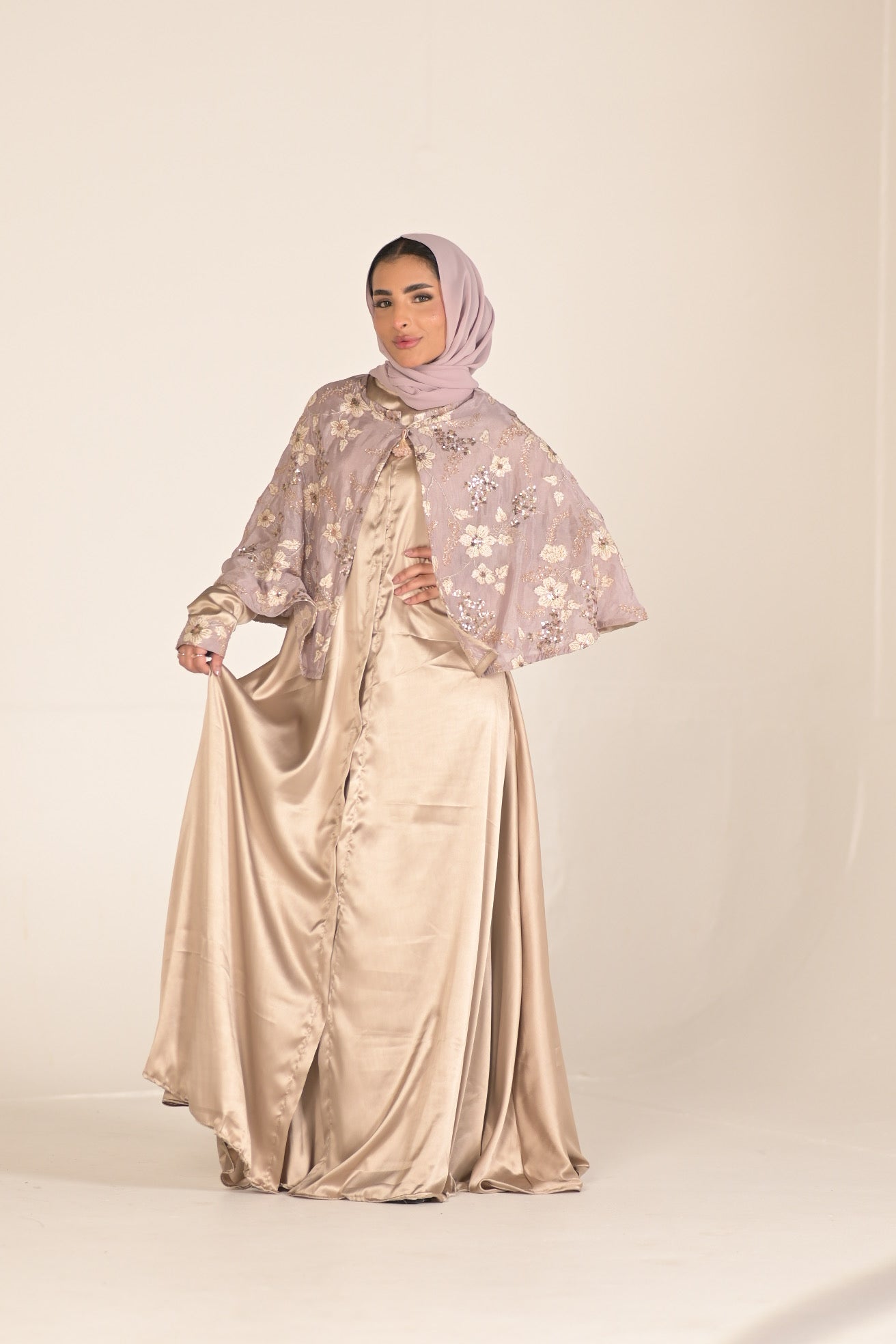 Silk And Chiffon Embroidered Abaya