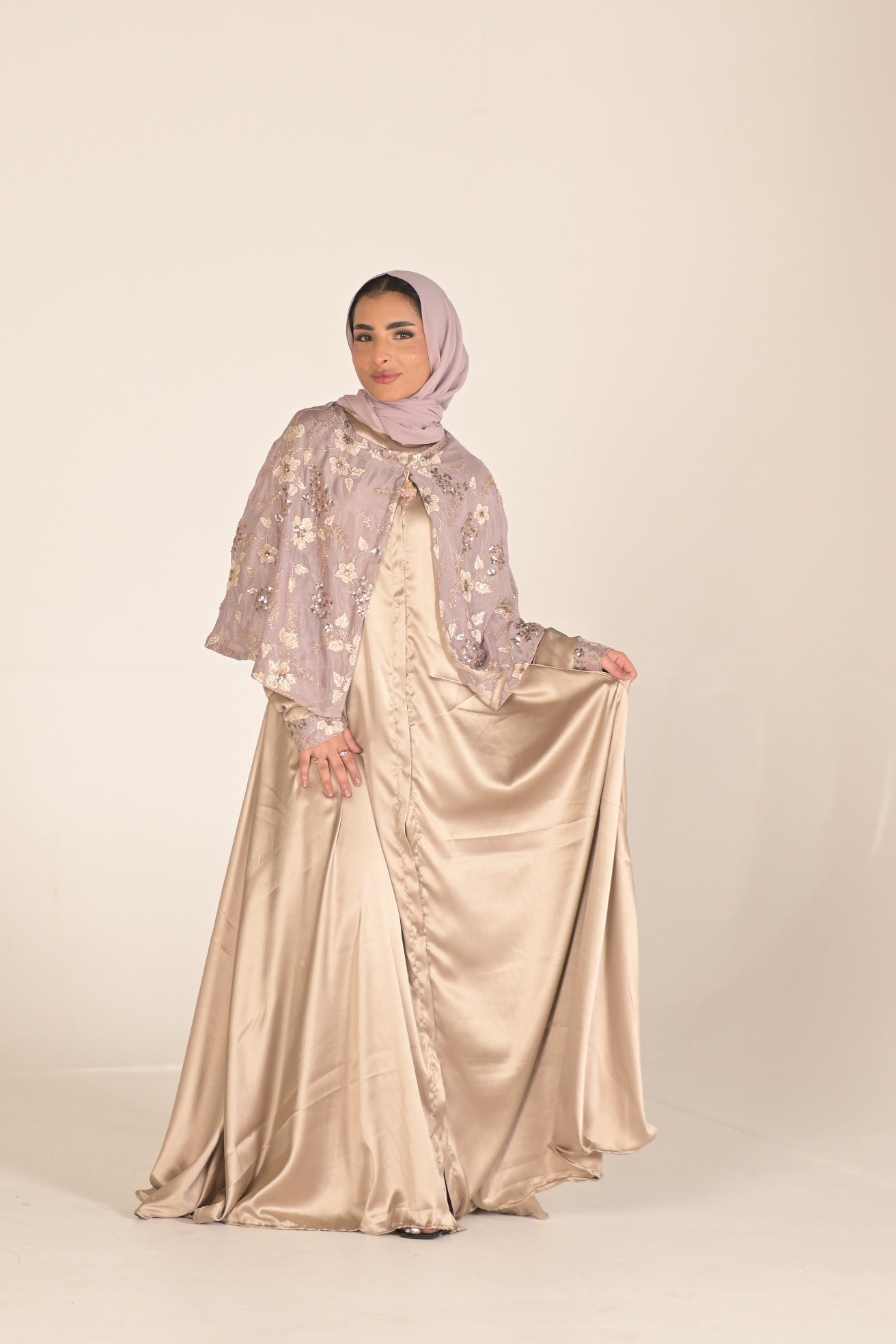 Silk And Chiffon Embroidered Abaya