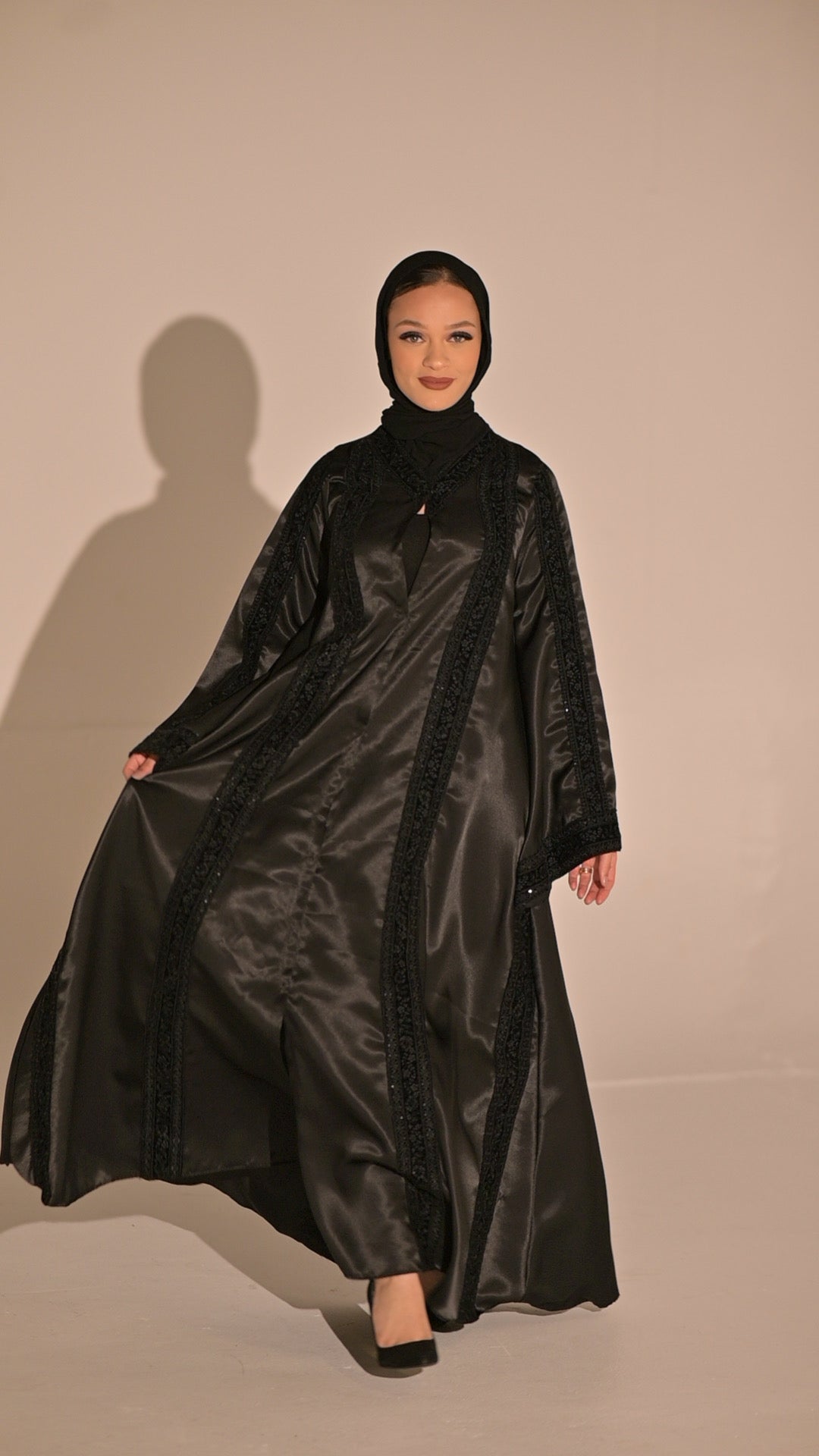 Black Stain and velvet embroidered abaya