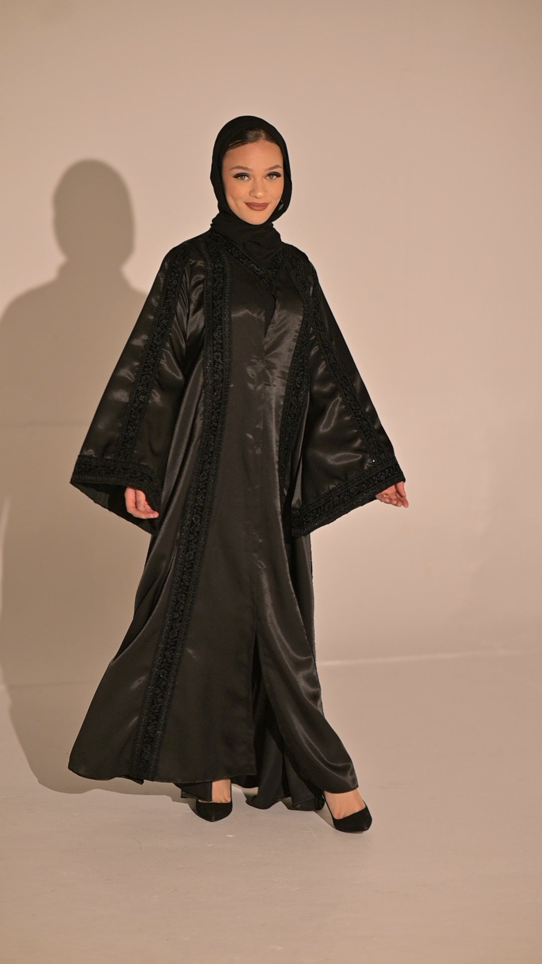 Black Stain and velvet embroidered abaya