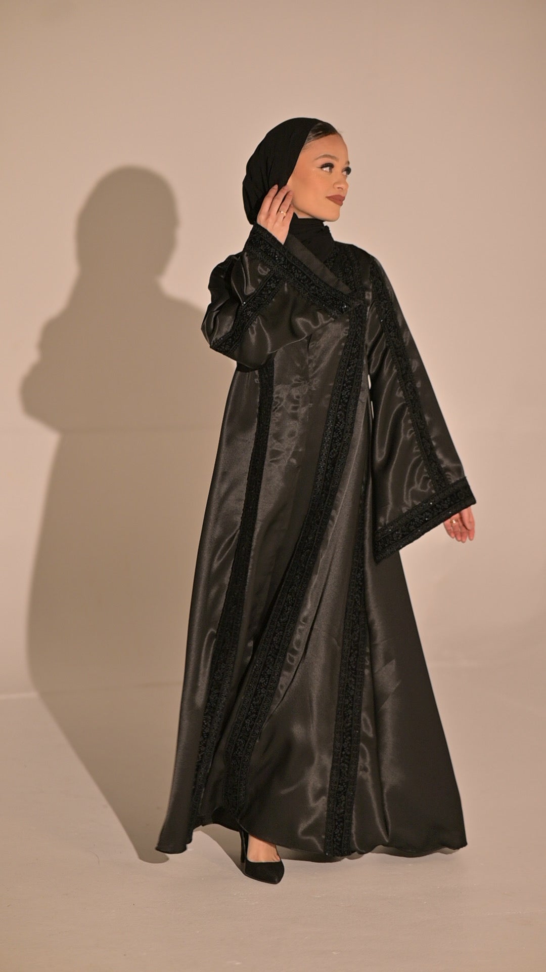 Black Stain and velvet embroidered abaya