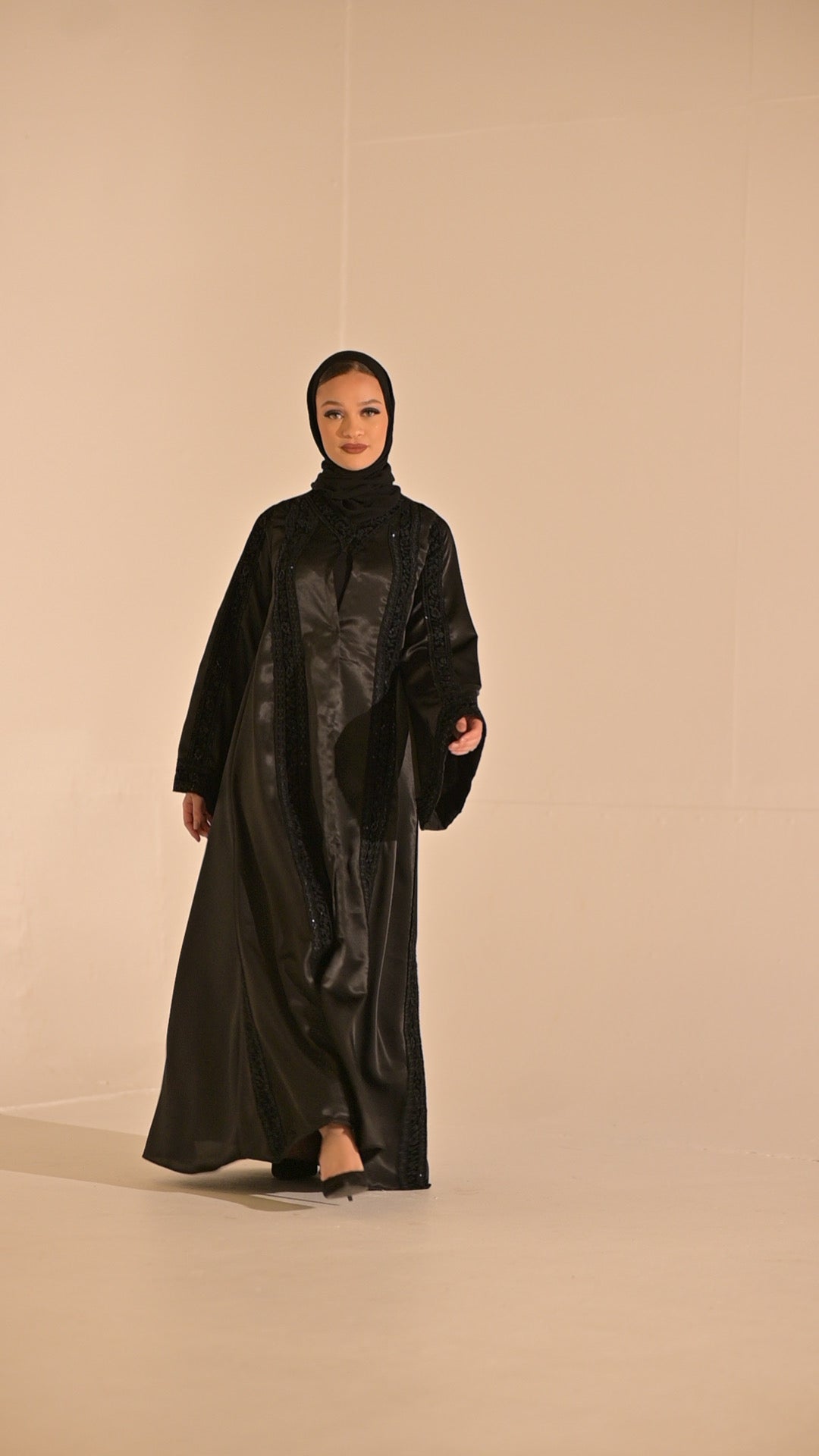 Black Stain and velvet embroidered abaya