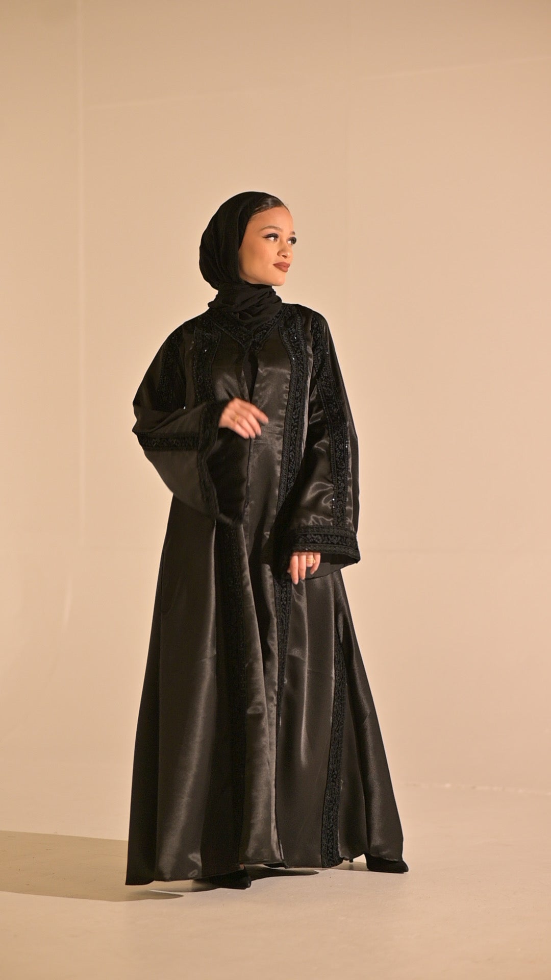 Black Stain and velvet embroidered abaya