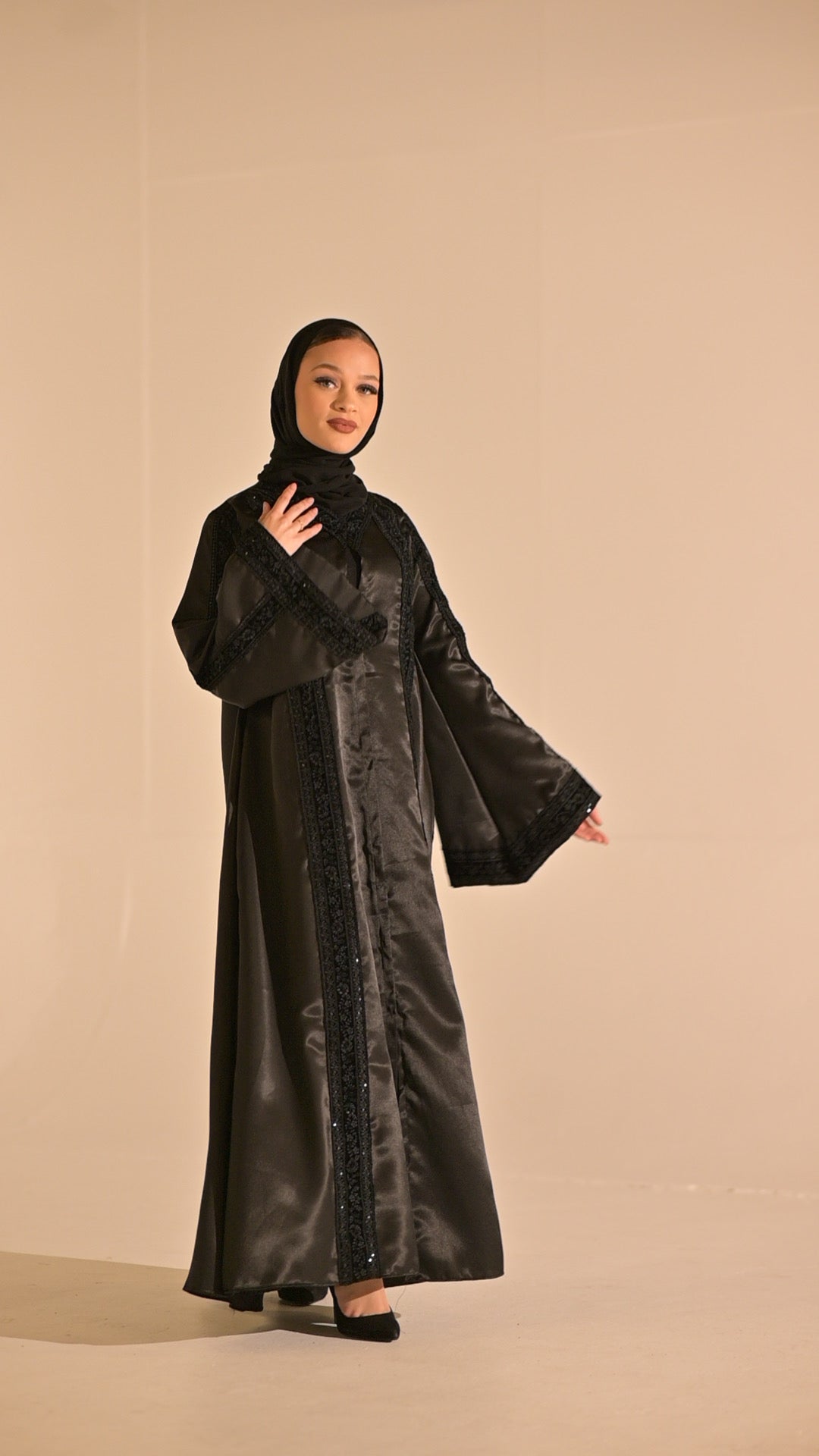 Black Stain and velvet embroidered abaya
