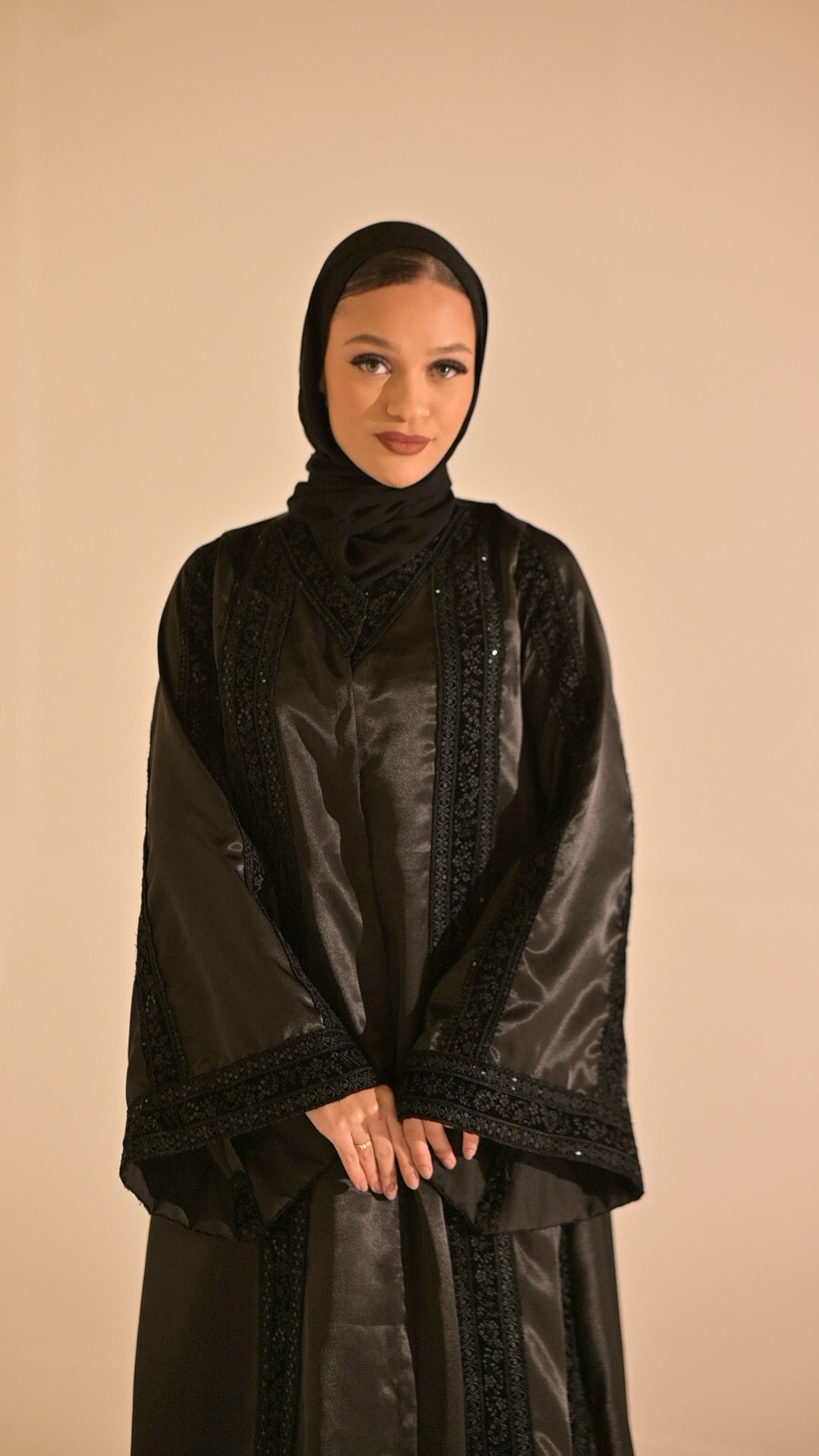 Black Stain and velvet embroidered abaya