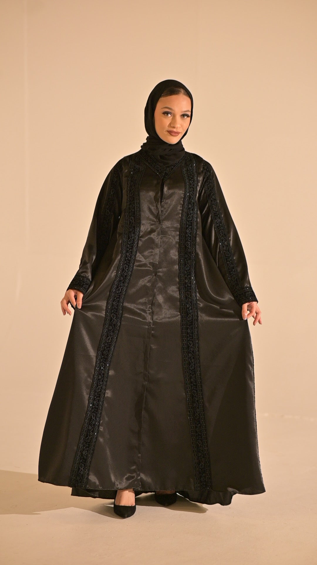 Black Stain and velvet embroidered abaya