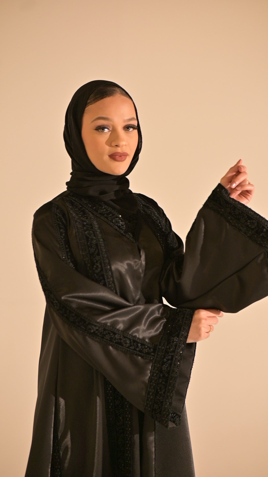 Black Stain and velvet embroidered abaya