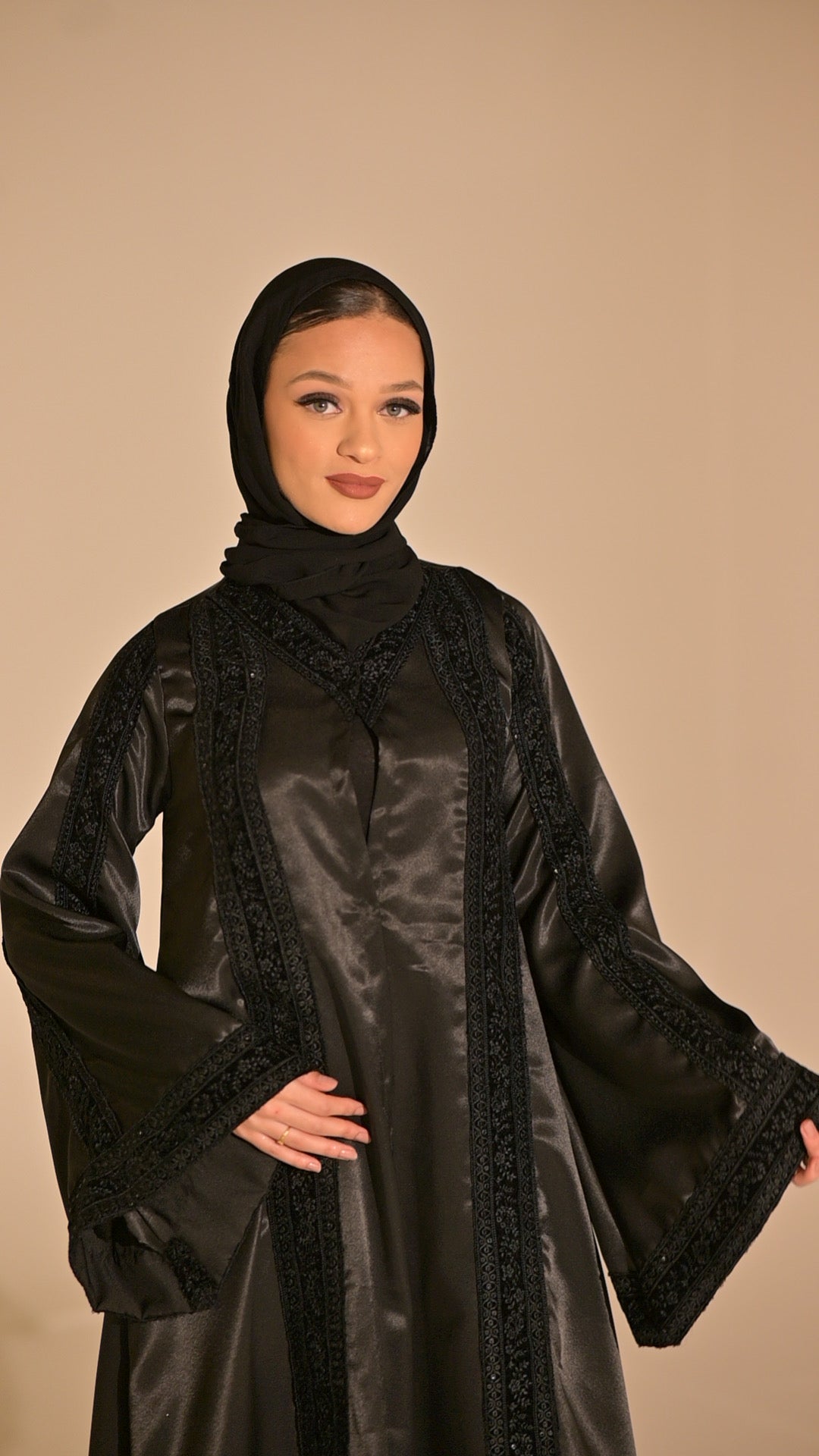 Black Stain and velvet embroidered abaya