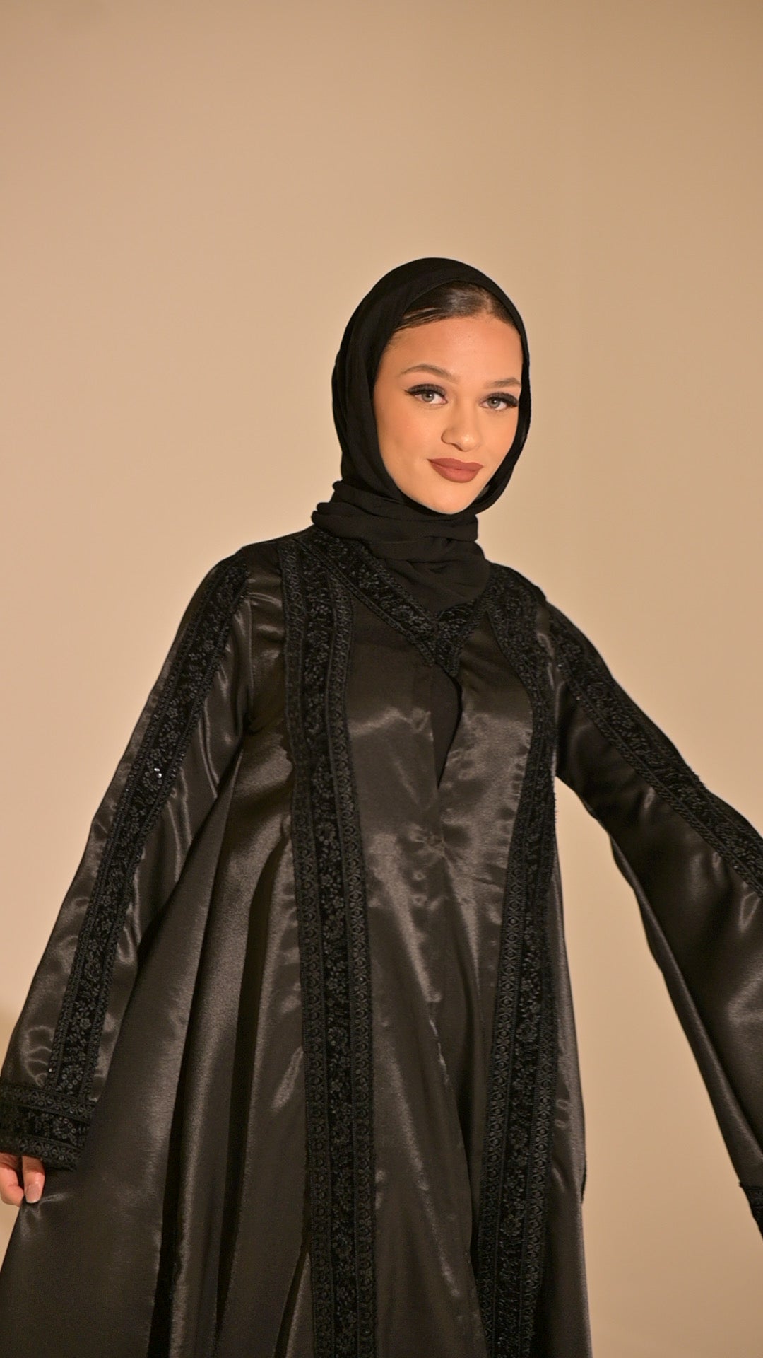 Black Stain and velvet embroidered abaya