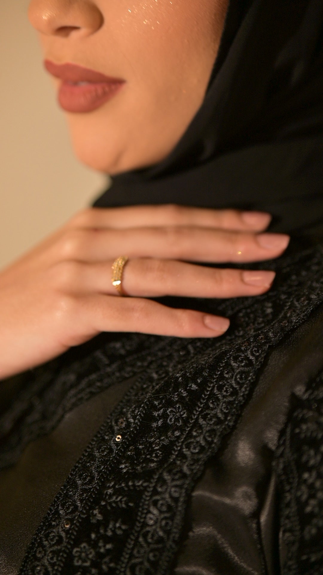 Black Stain and velvet embroidered abaya