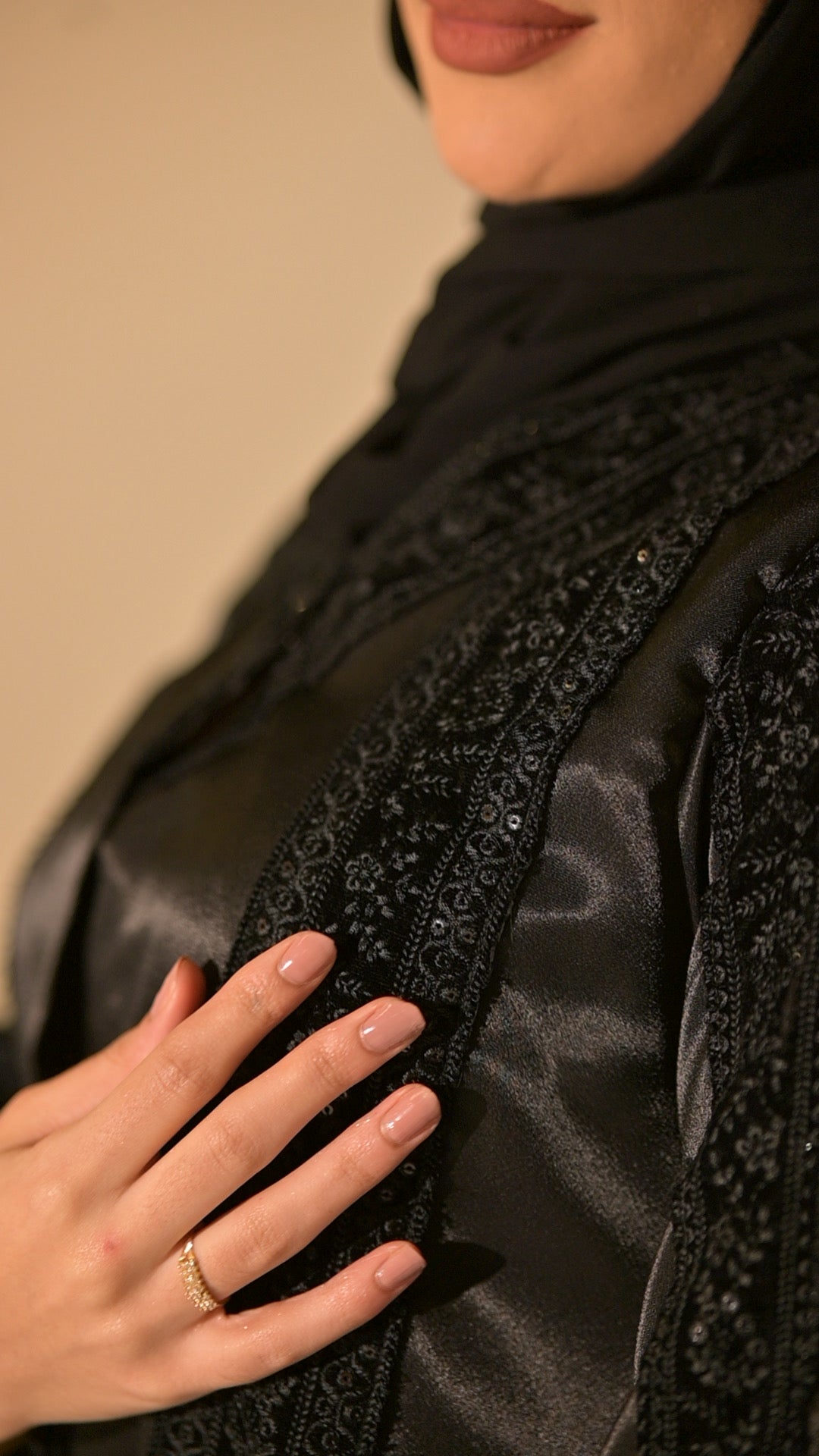 Black Stain and velvet embroidered abaya