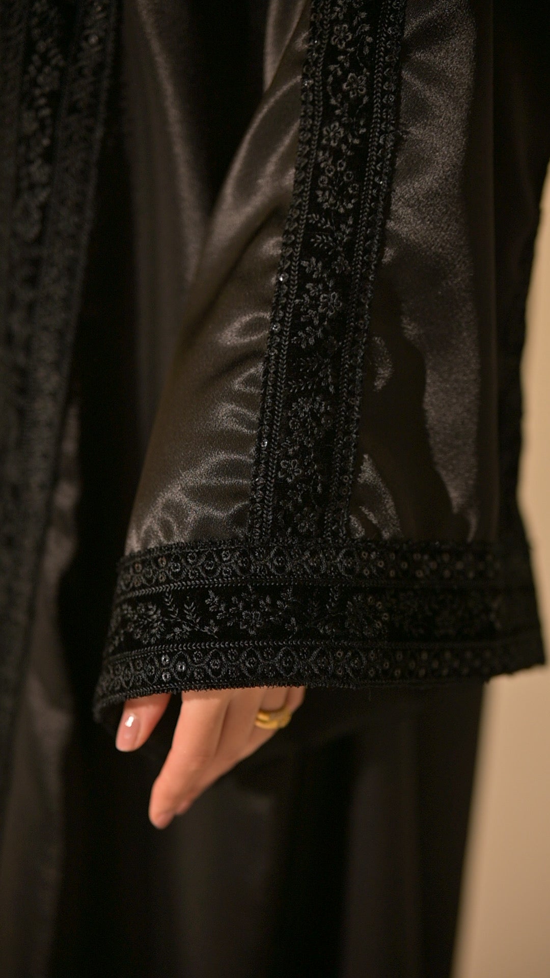 Black Stain and velvet embroidered abaya