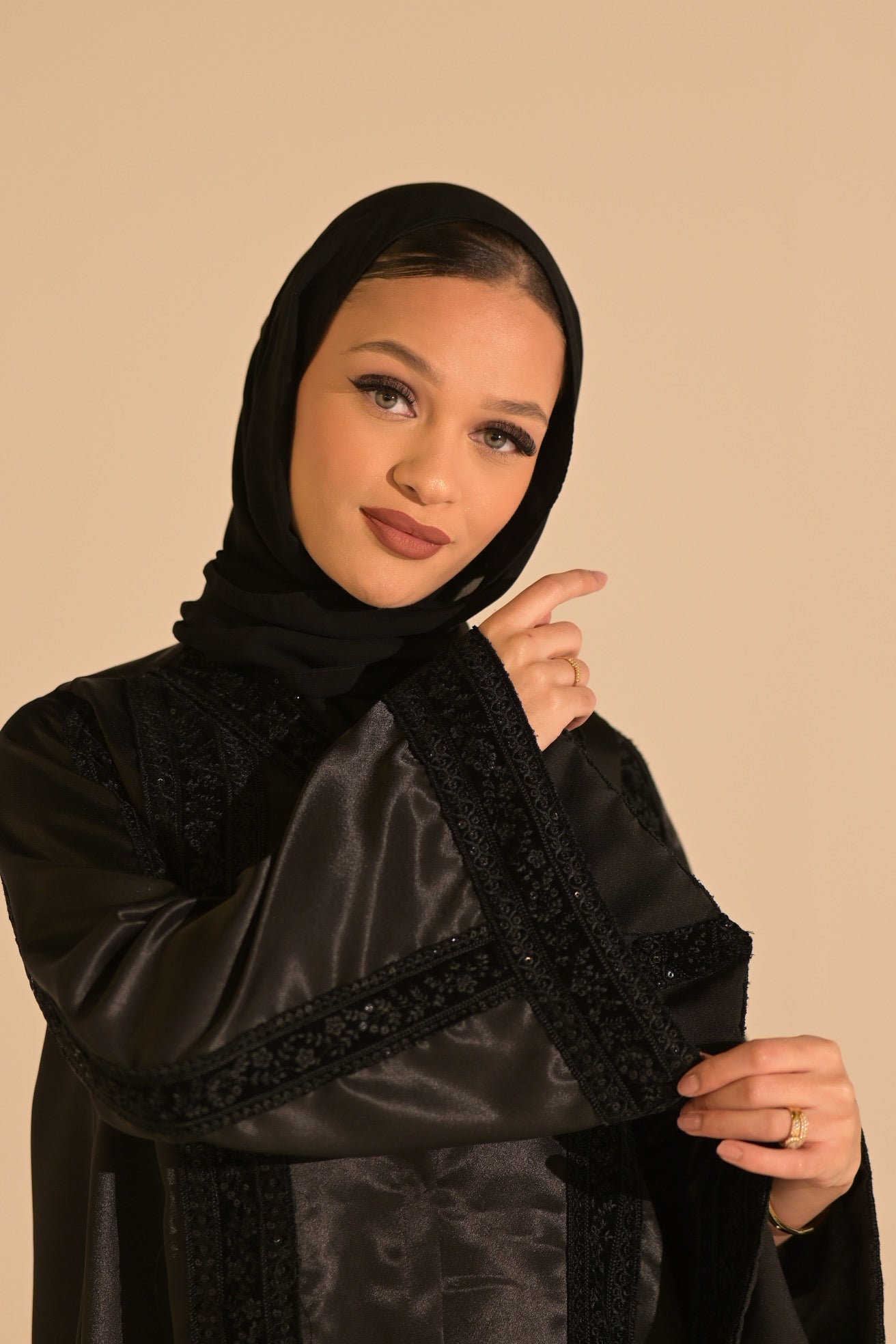 Black Stain and velvet embroidered abaya