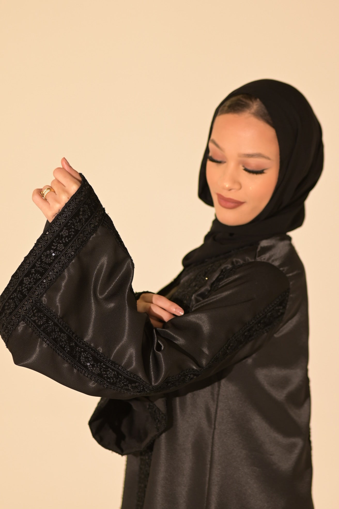 Black Stain and velvet embroidered abaya