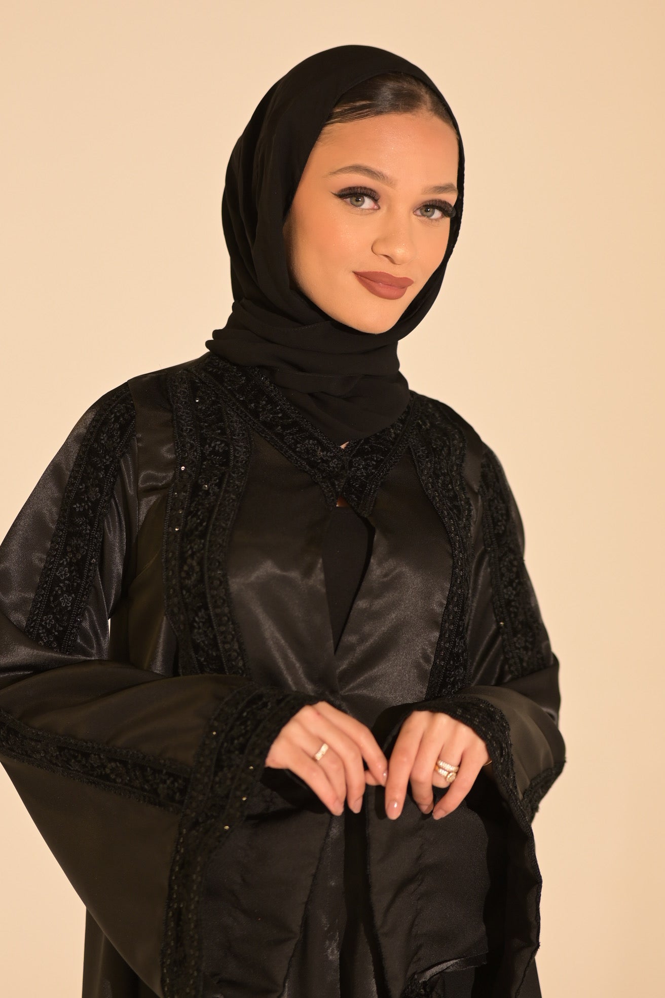 Black Stain and velvet embroidered abaya