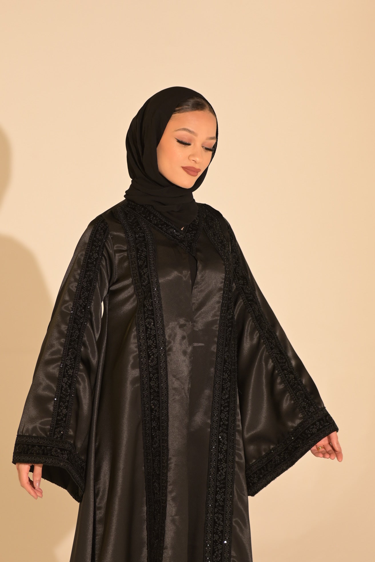Black Stain and velvet embroidered abaya